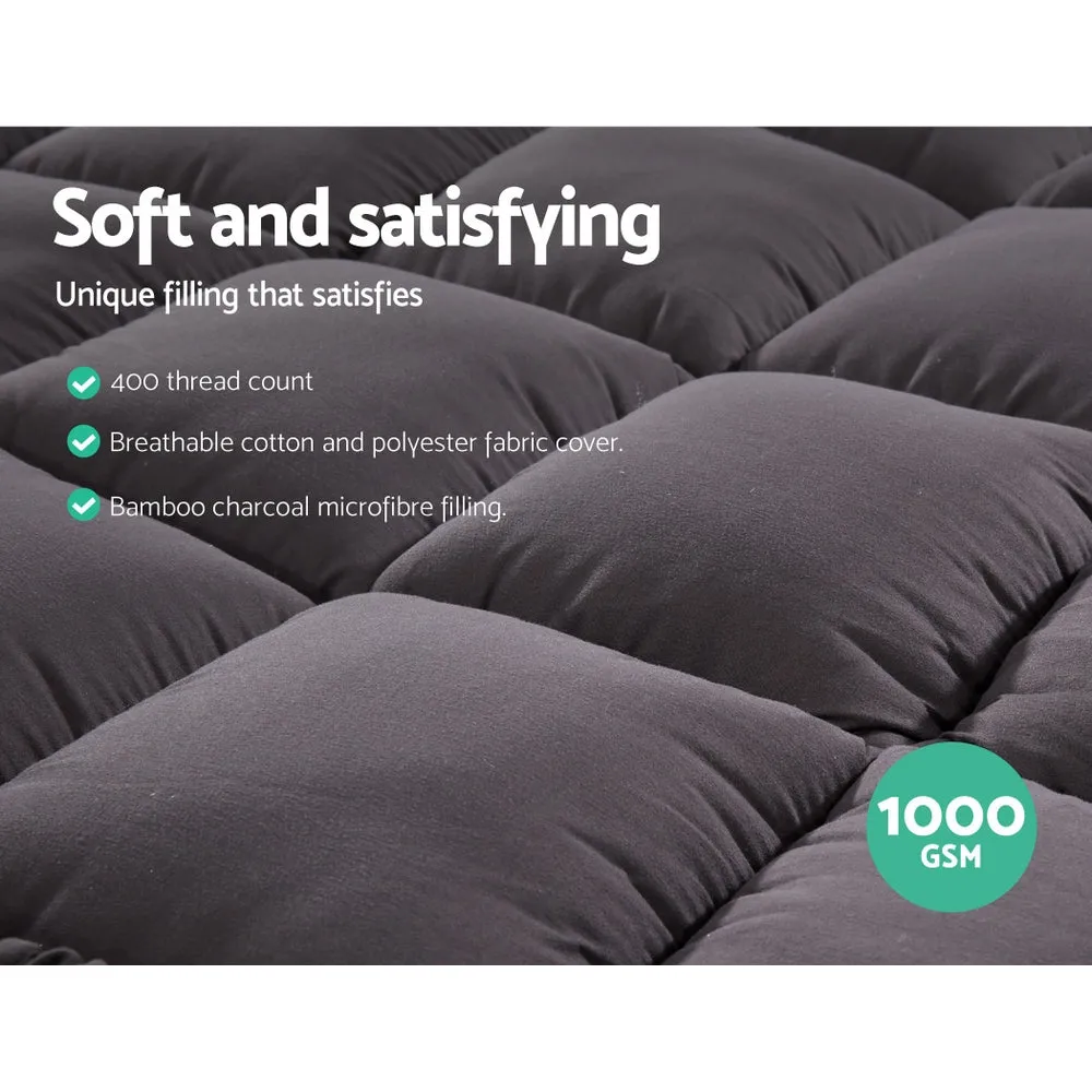 1000 GSM Pillowtop Mattress Topper I Charcoal Bamboo Microfibre I King Single