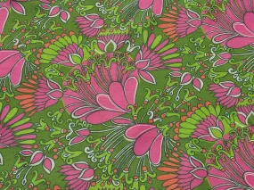 1960s 1970s Retro Fabric - Cotton - Psychedelic Floral  - Fabric Remnant - 6C180