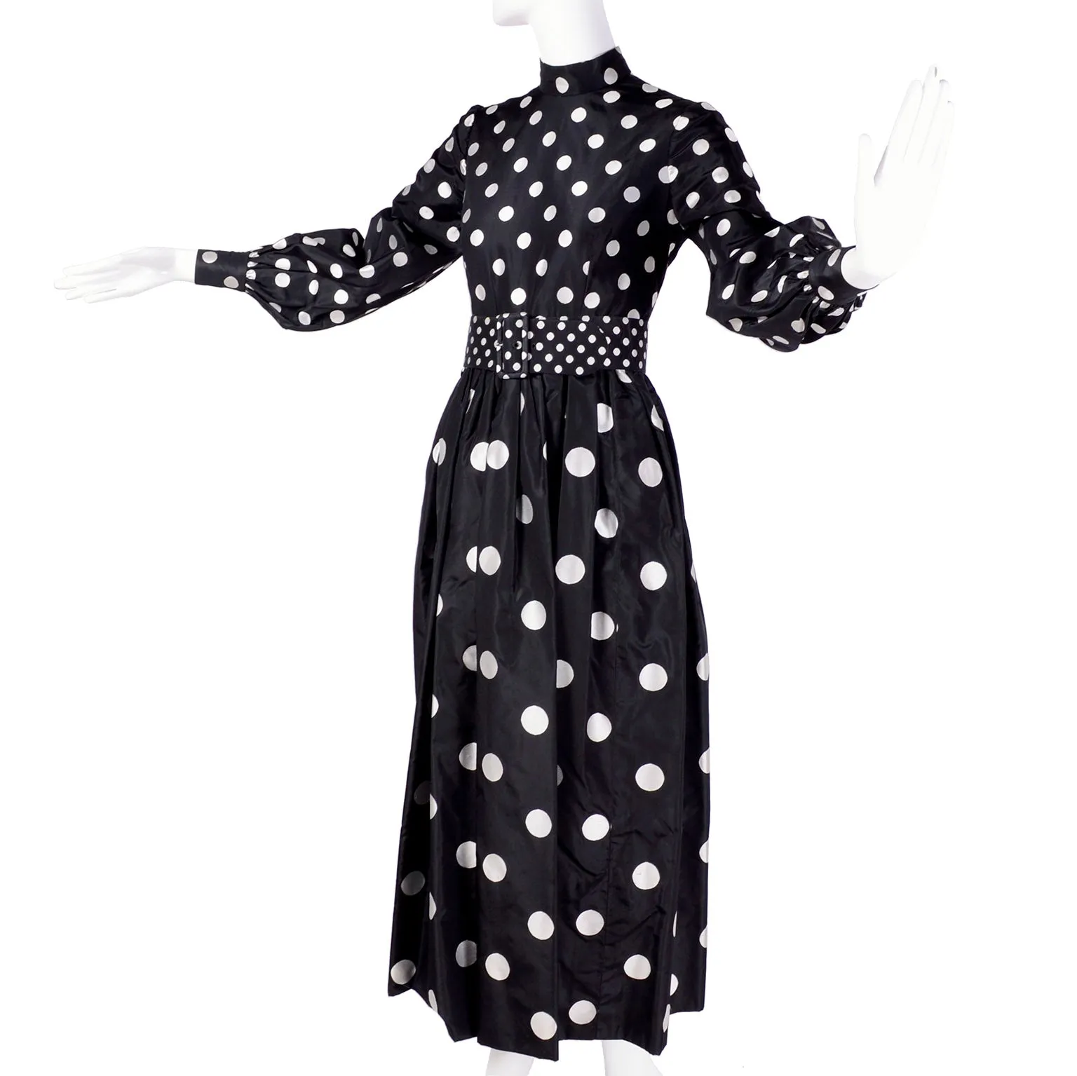 1960s Norman Norell Vintage Dress Black Taffeta w/ White Polka Dots