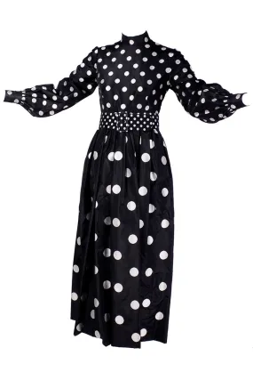 1960s Norman Norell Vintage Dress Black Taffeta w/ White Polka Dots