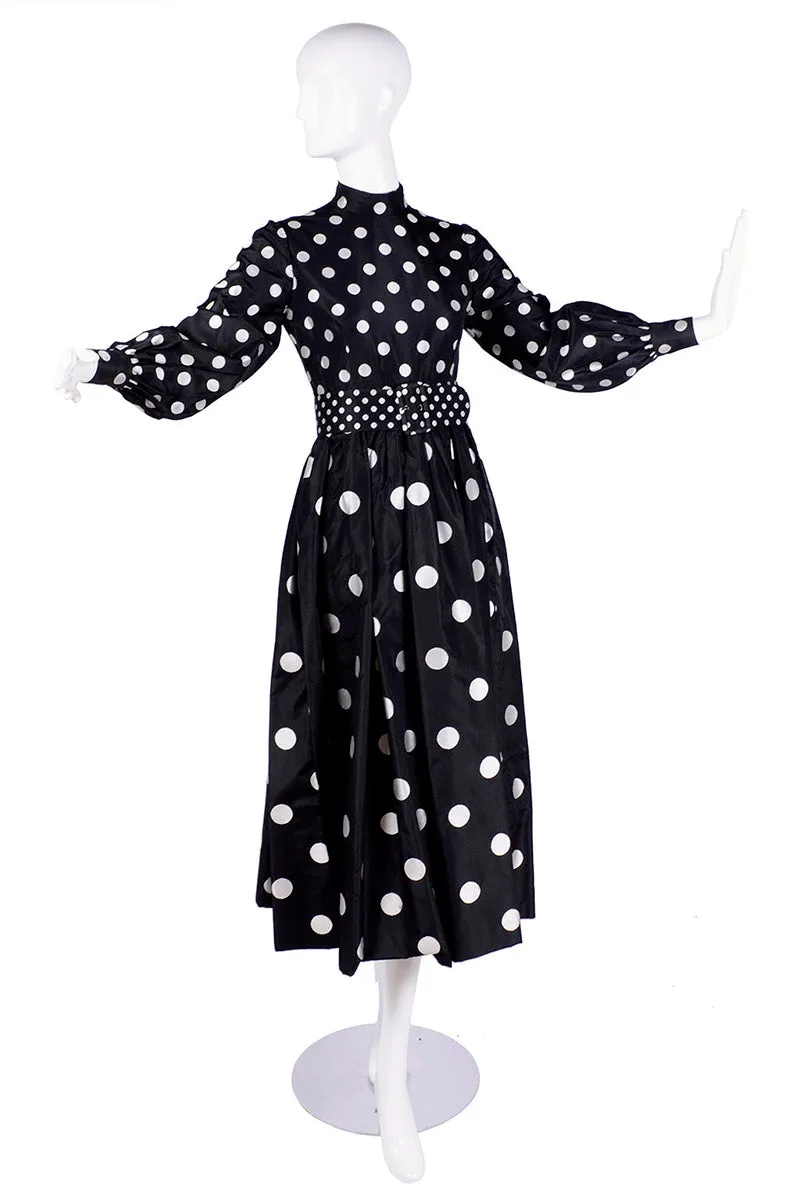 1960s Norman Norell Vintage Dress Black Taffeta w/ White Polka Dots