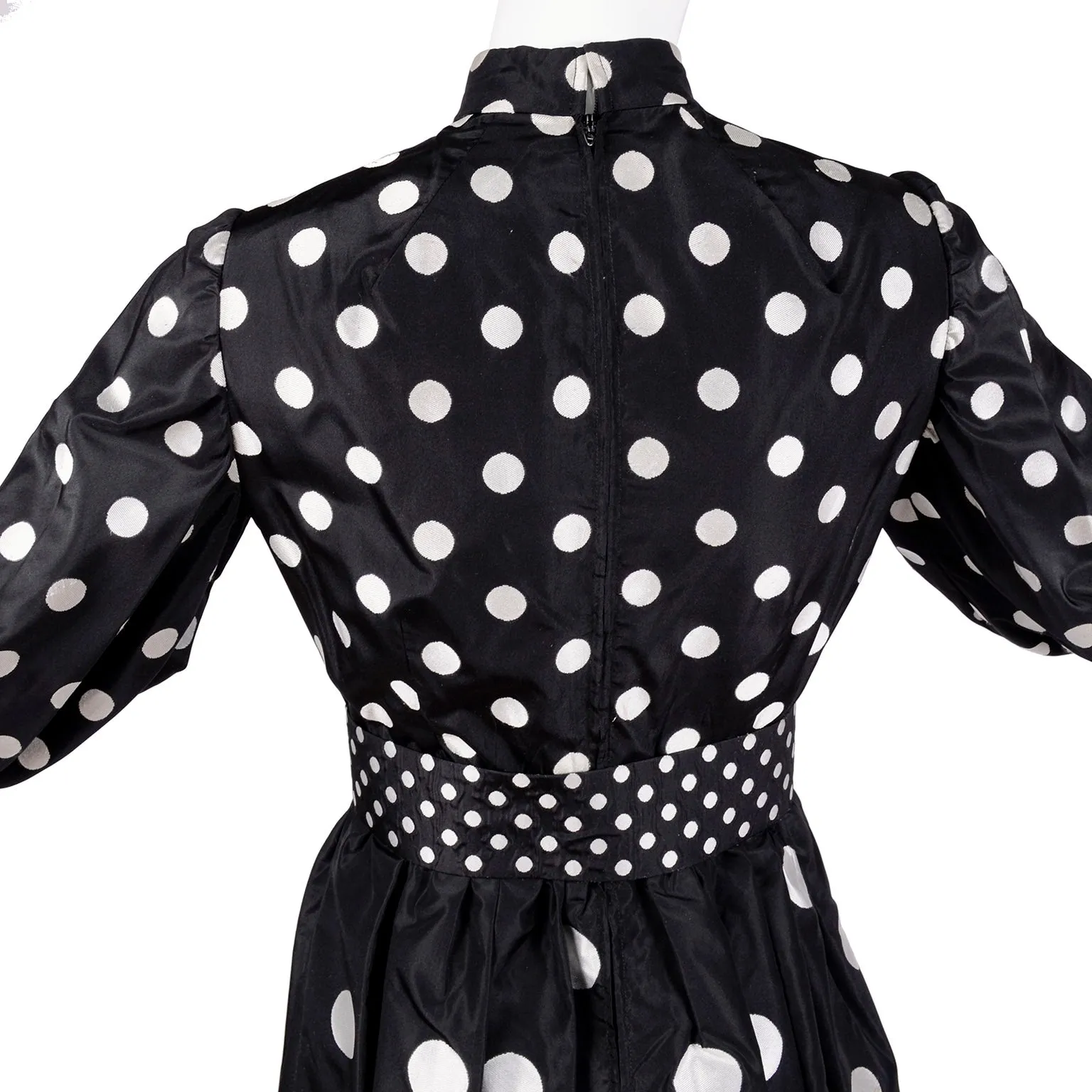 1960s Norman Norell Vintage Dress Black Taffeta w/ White Polka Dots