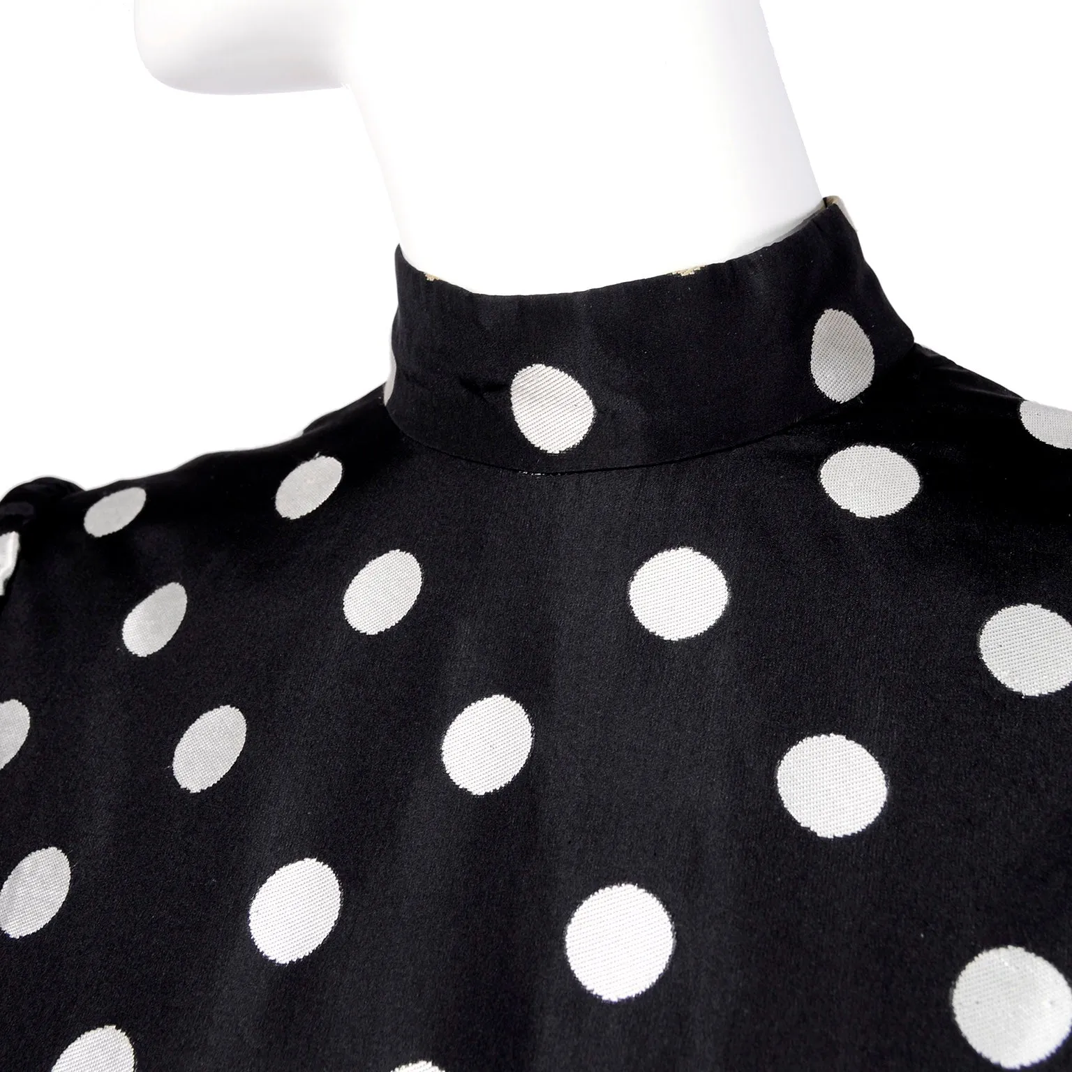 1960s Norman Norell Vintage Dress Black Taffeta w/ White Polka Dots