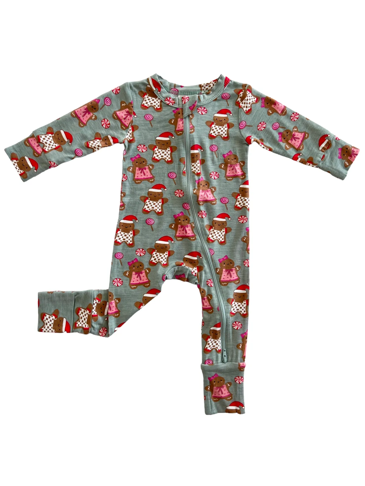 2-Way Convertible Zip Romper, Gingerbread Friends Green