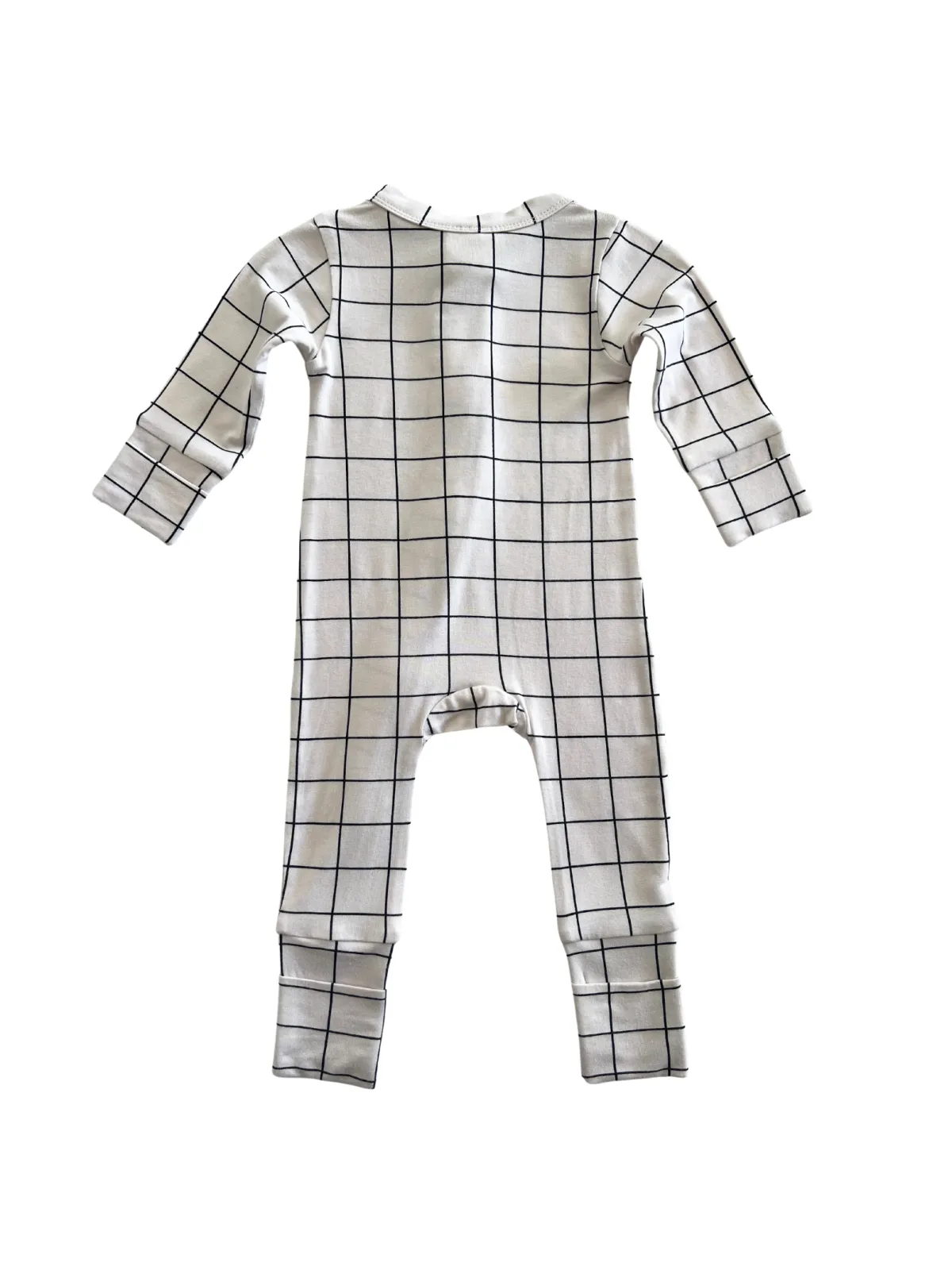 2-Way Convertible Zip Romper, Natural/Black Windowpane