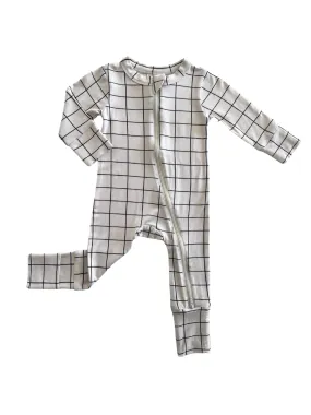 2-Way Convertible Zip Romper, Natural/Black Windowpane