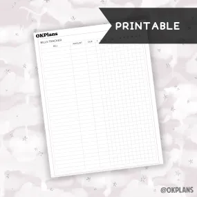 7x9 Bills Tracker Sticker // Printable // C-314 // Functional