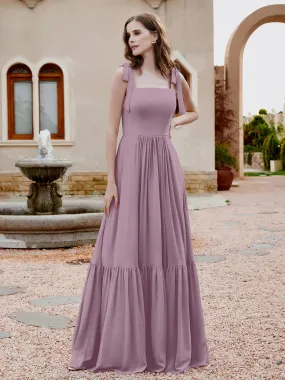 A-Line Bow Ruffle Sleeveless Chiffon Dress Vintage Mauve Plus Size