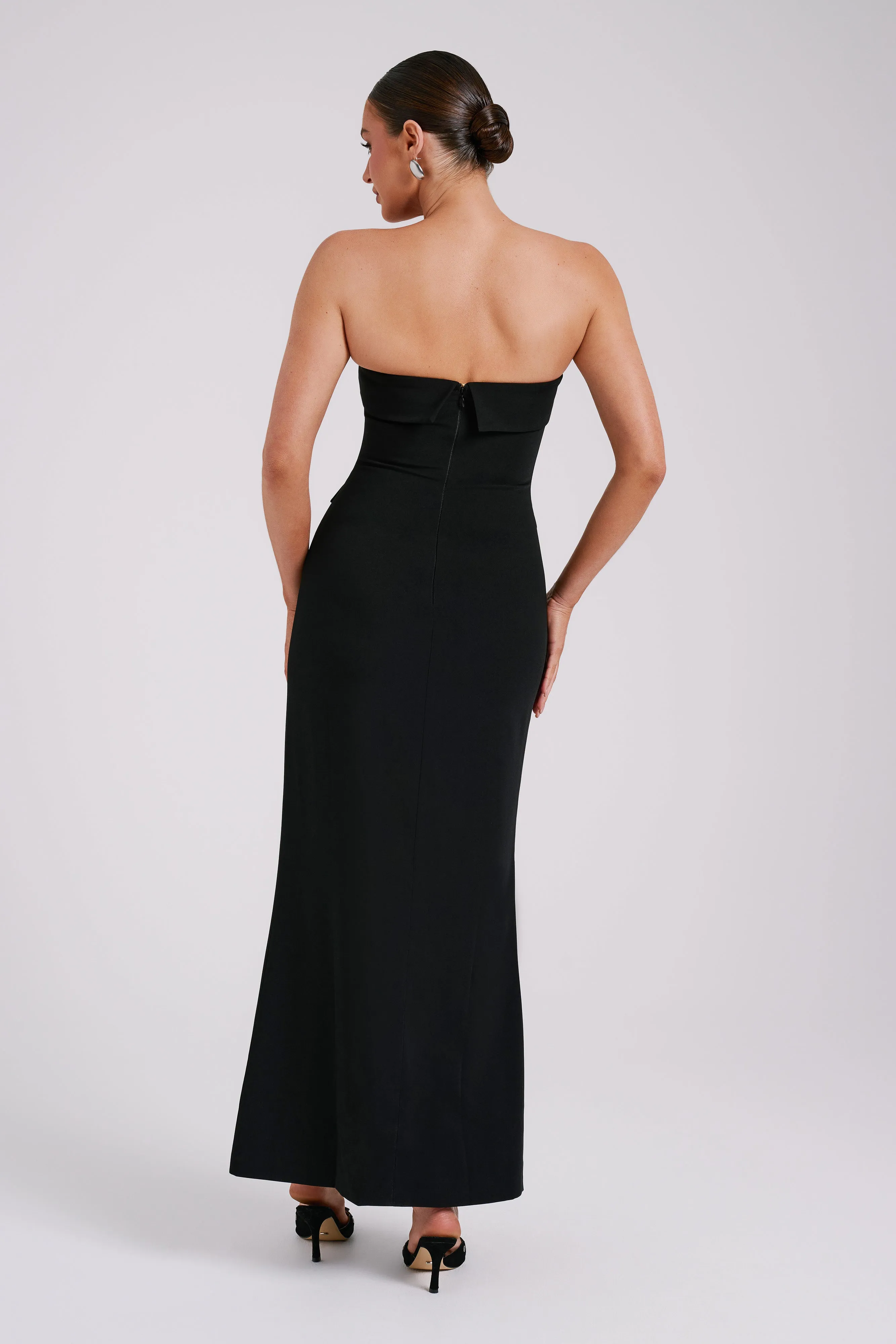 Abbie Strapless Suiting Maxi Dress - Black