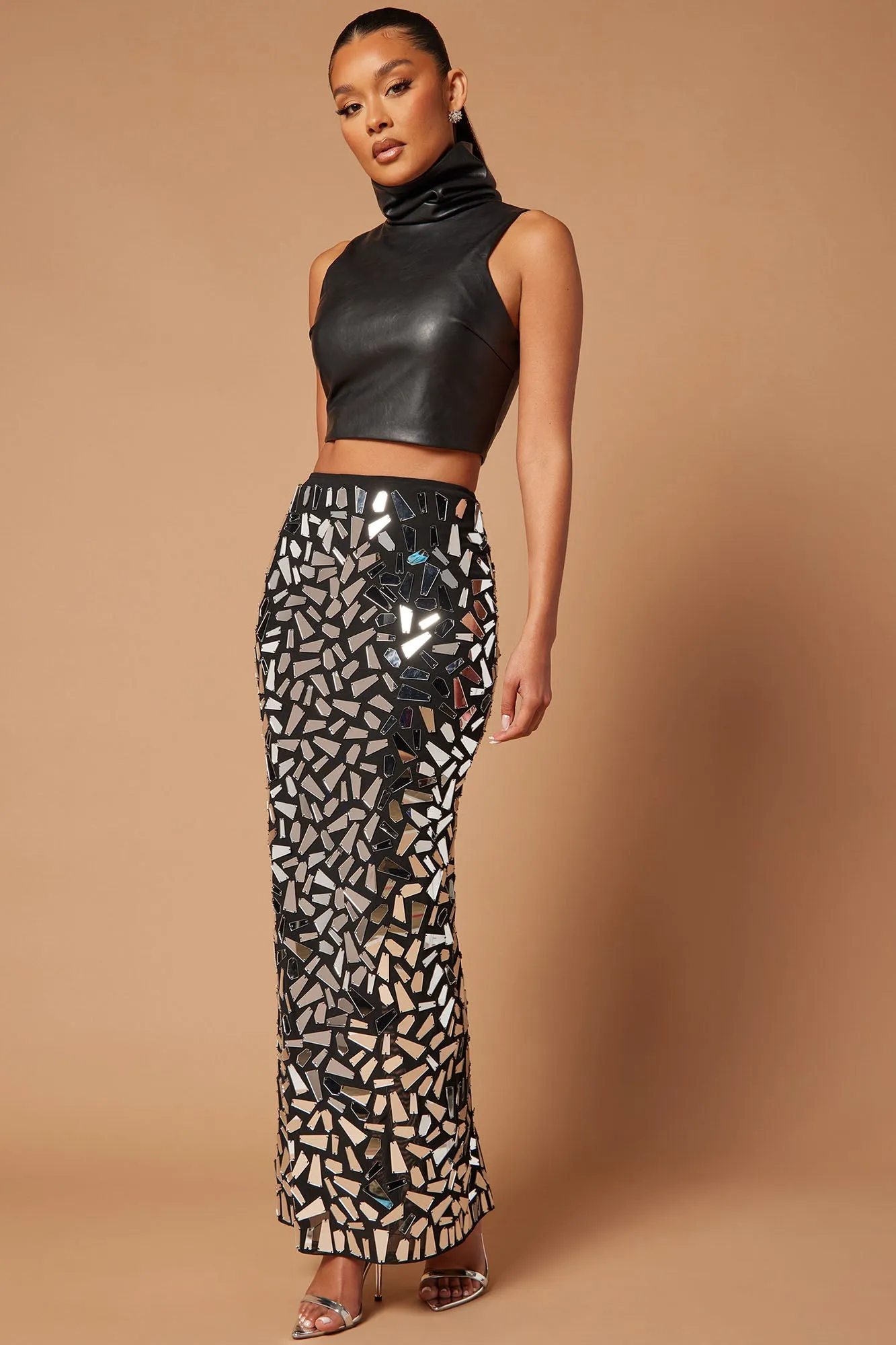 Adela Mirror Maxi Skirt - Black