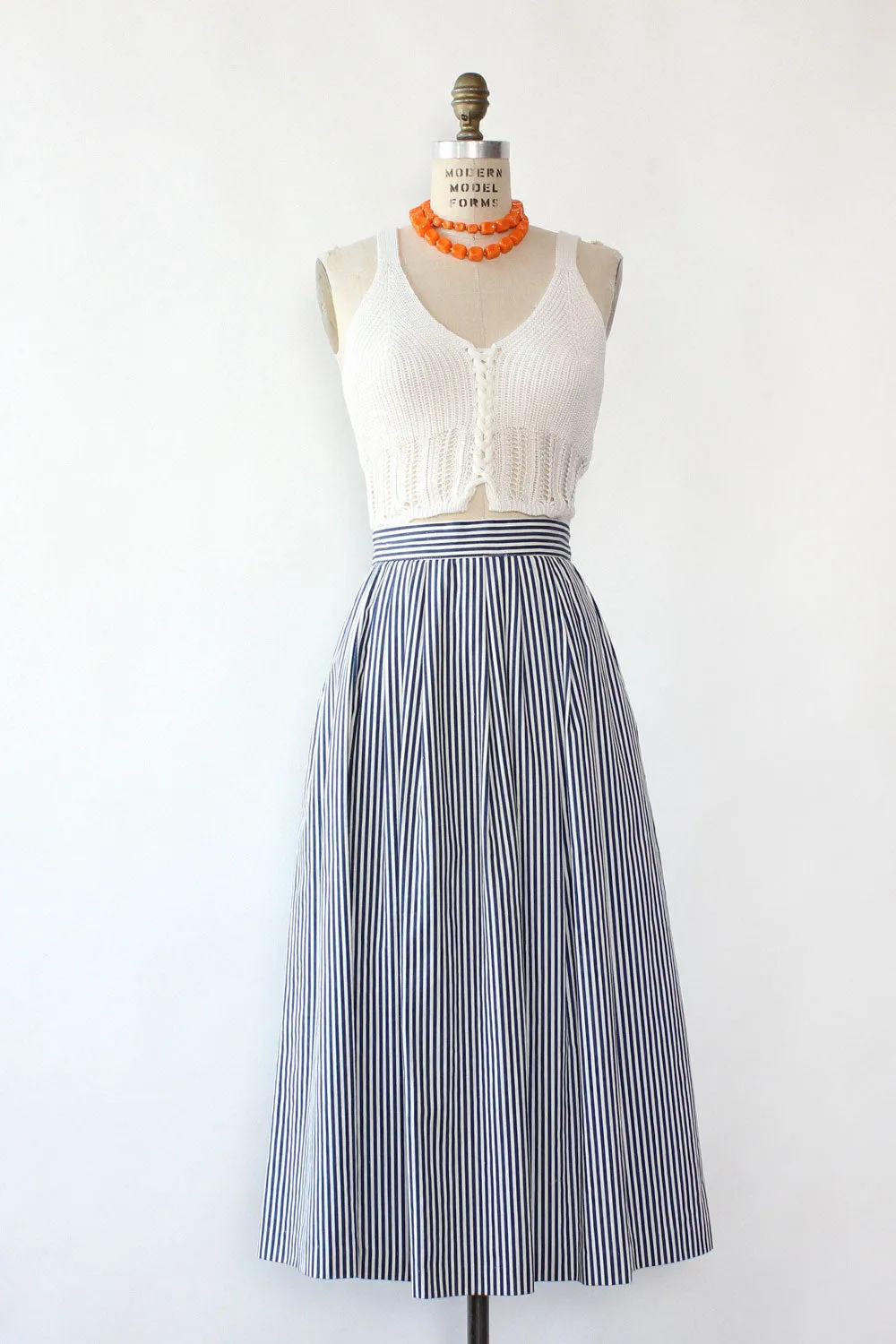 Aegean Stripe Pleat Skirt L