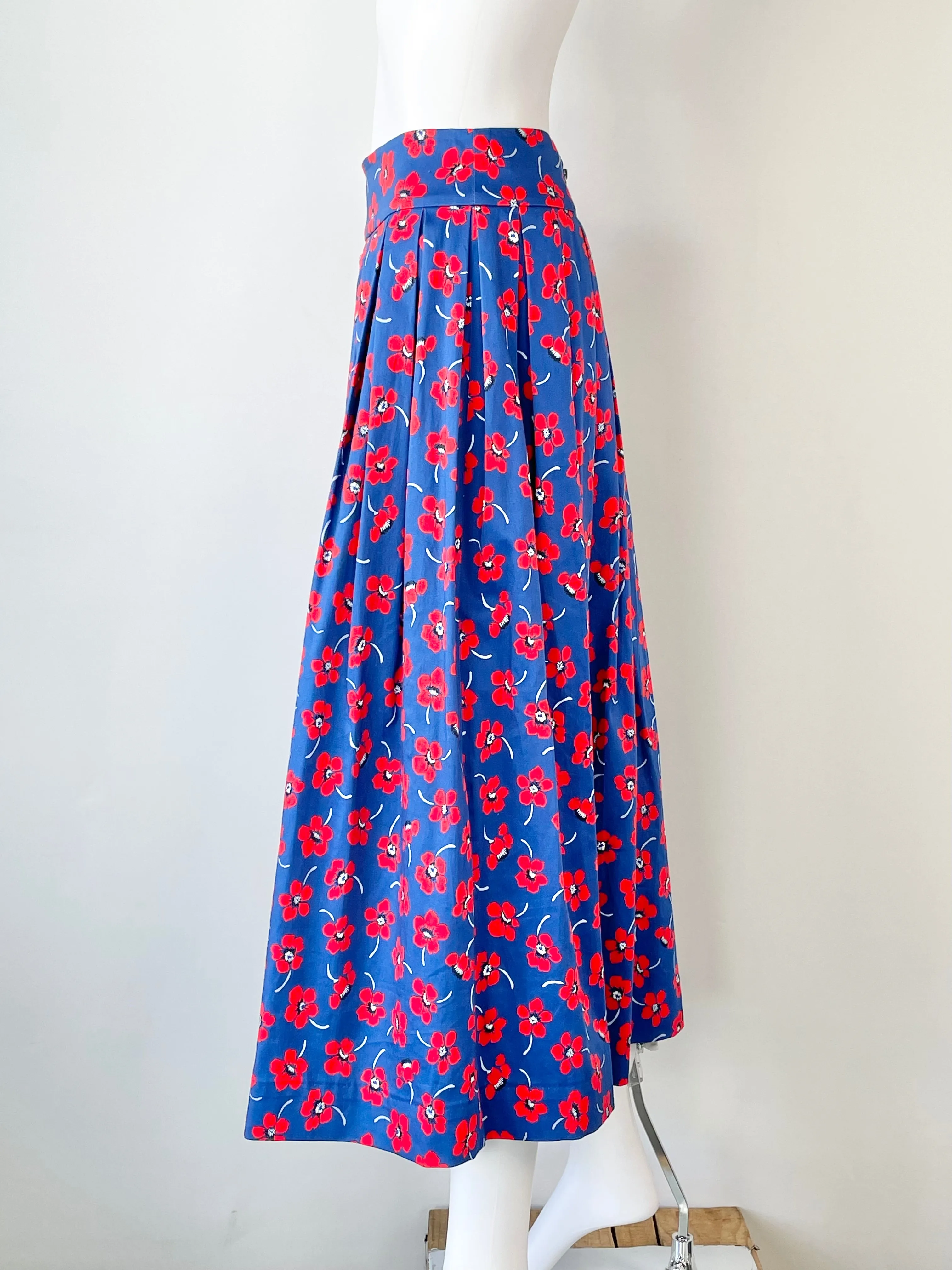 Alice   Olivia Blue & Red Floral Pleated Maxi Skirt - AU10