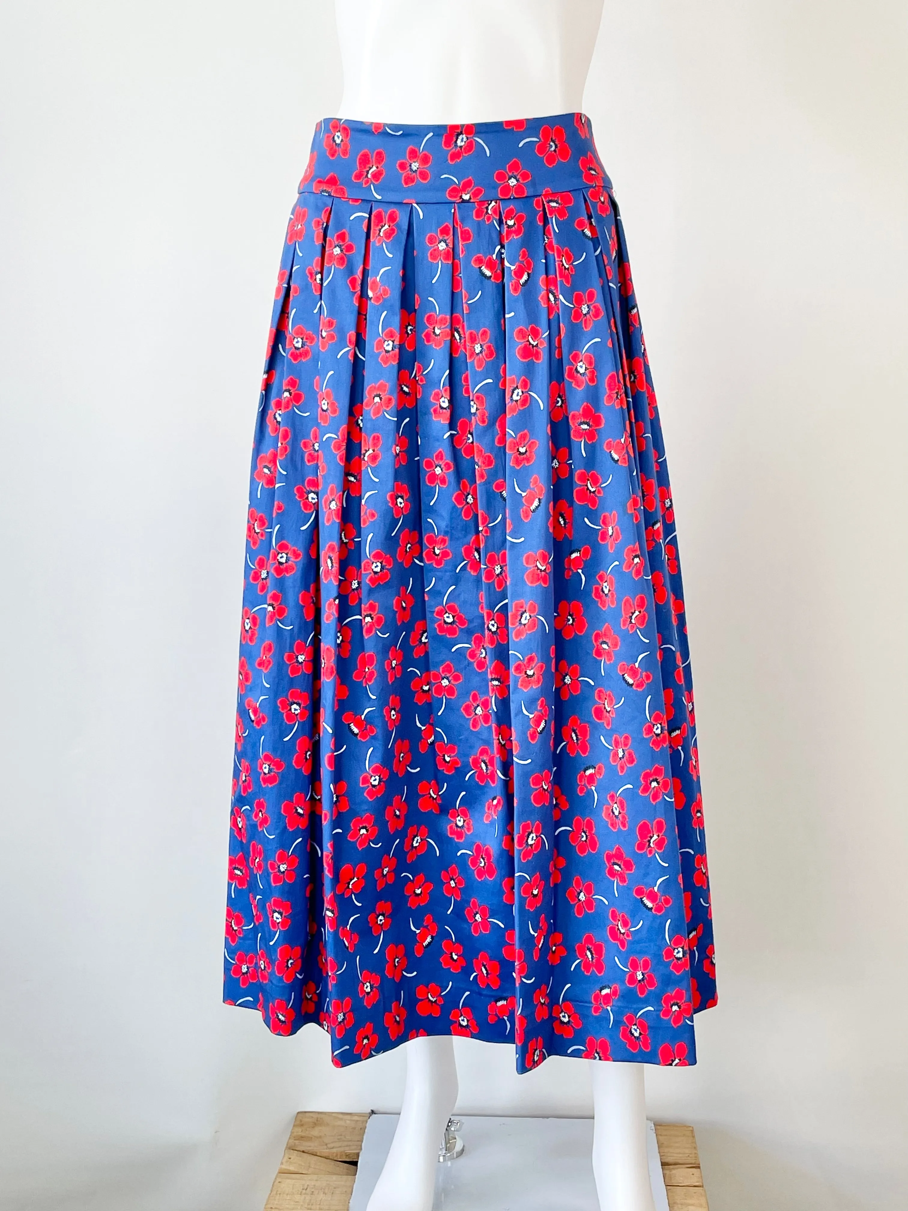 Alice   Olivia Blue & Red Floral Pleated Maxi Skirt - AU10