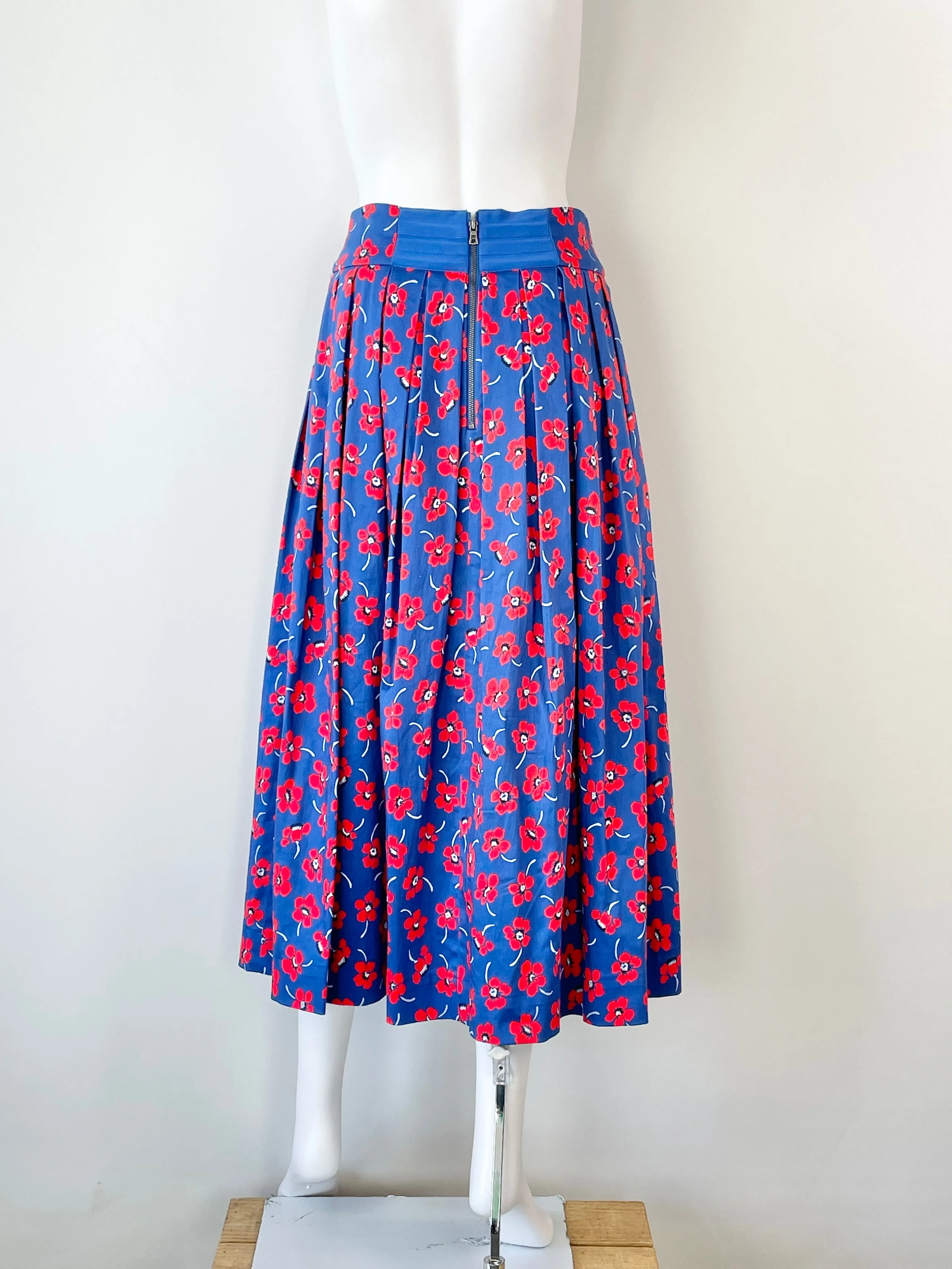 Alice   Olivia Blue & Red Floral Pleated Maxi Skirt - AU10