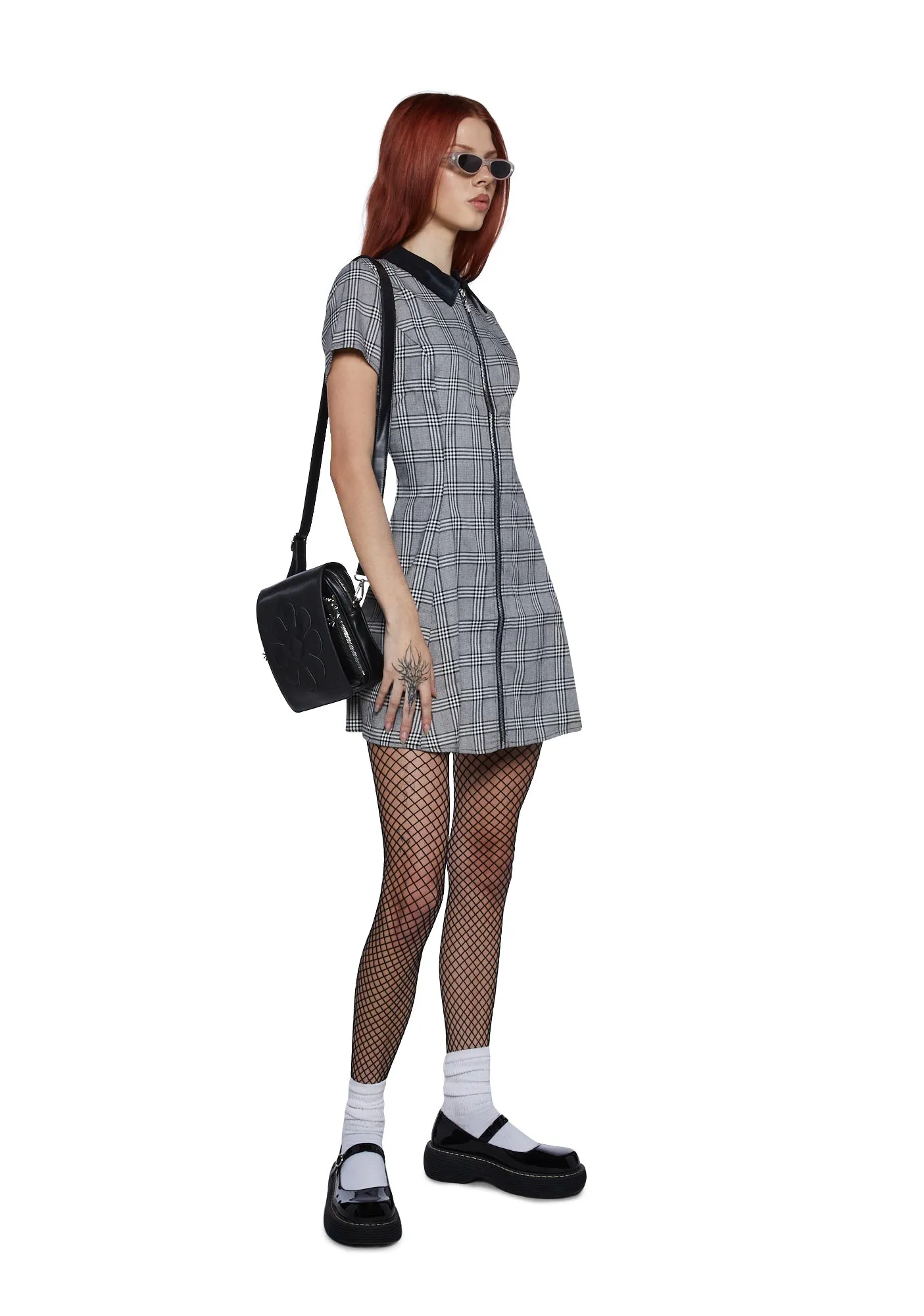 All Hail Me Plaid Babydoll Dress - Black