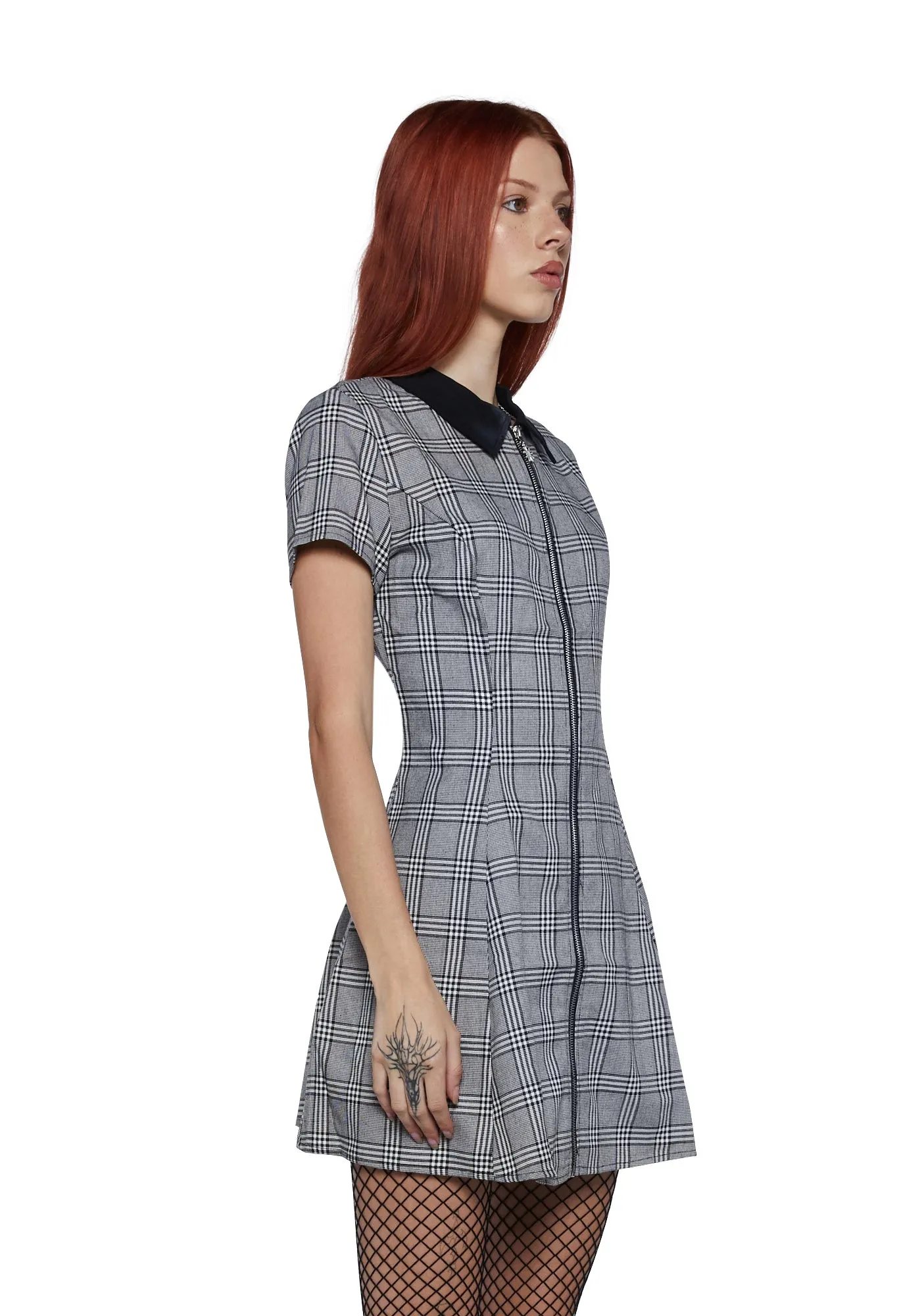 All Hail Me Plaid Babydoll Dress - Black