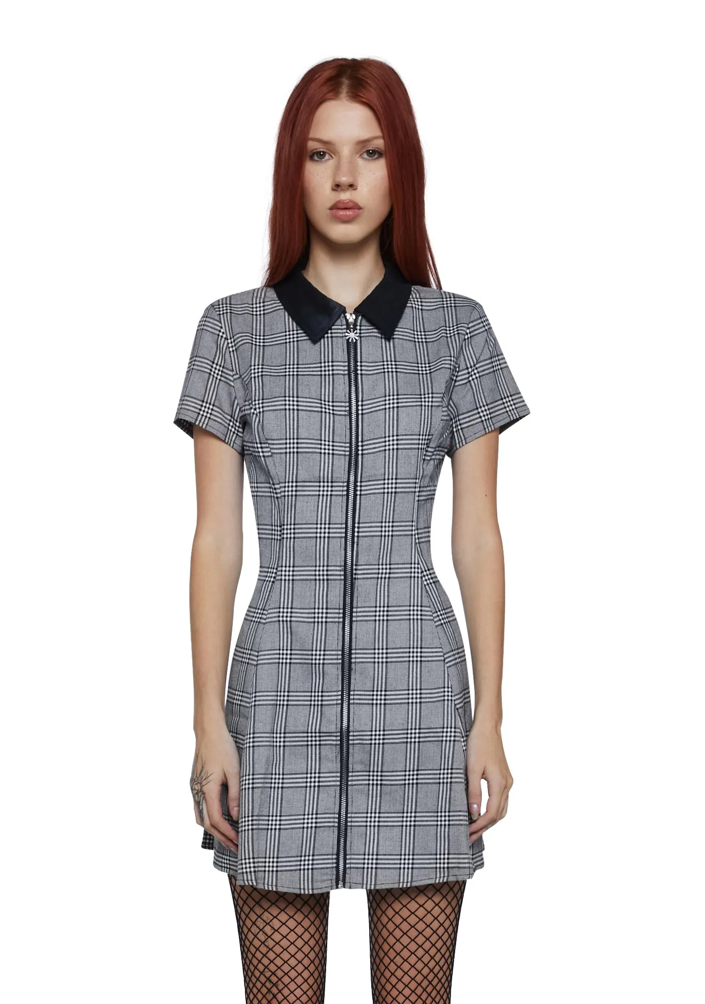 All Hail Me Plaid Babydoll Dress - Black