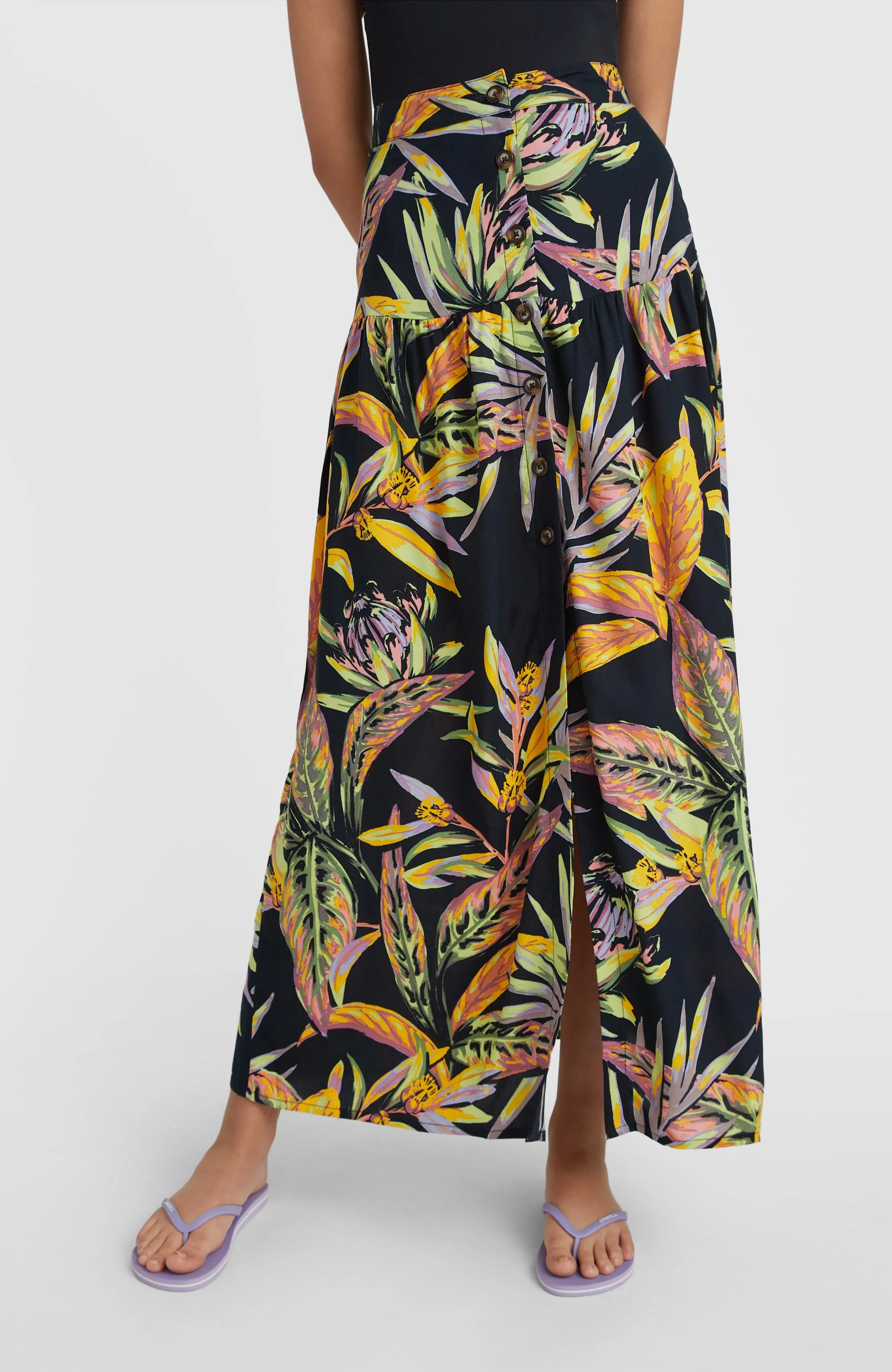 Alofa Maxi Skirt | Black Tropical Flower