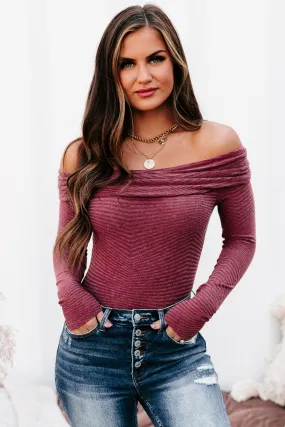 Always Presentable Long Sleeve Off The Shoulder Bodysuit (Burgundy)