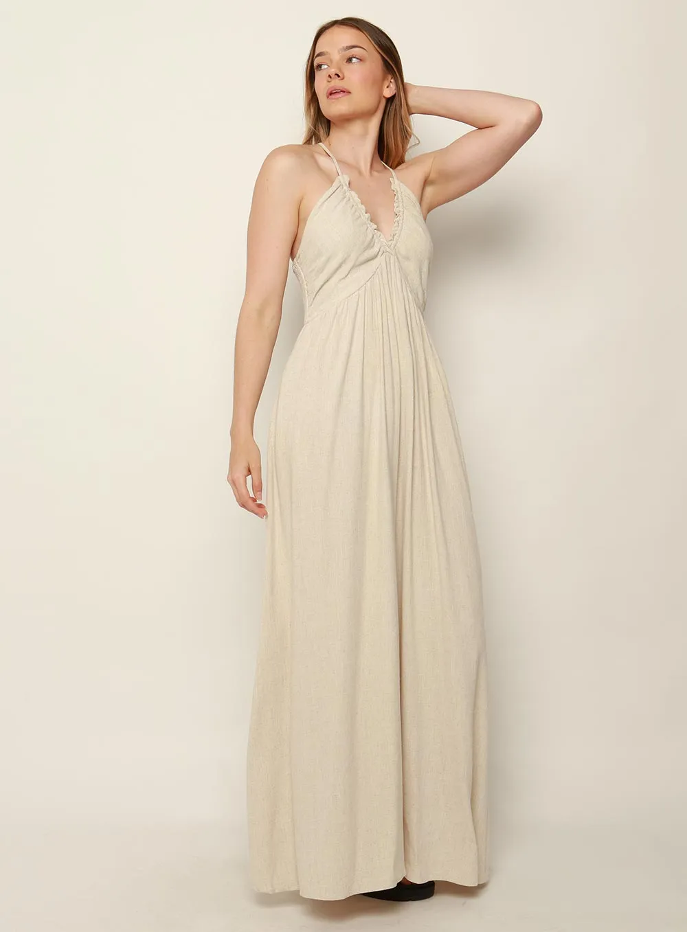 Amare Halter Midi Dress-NATURAL