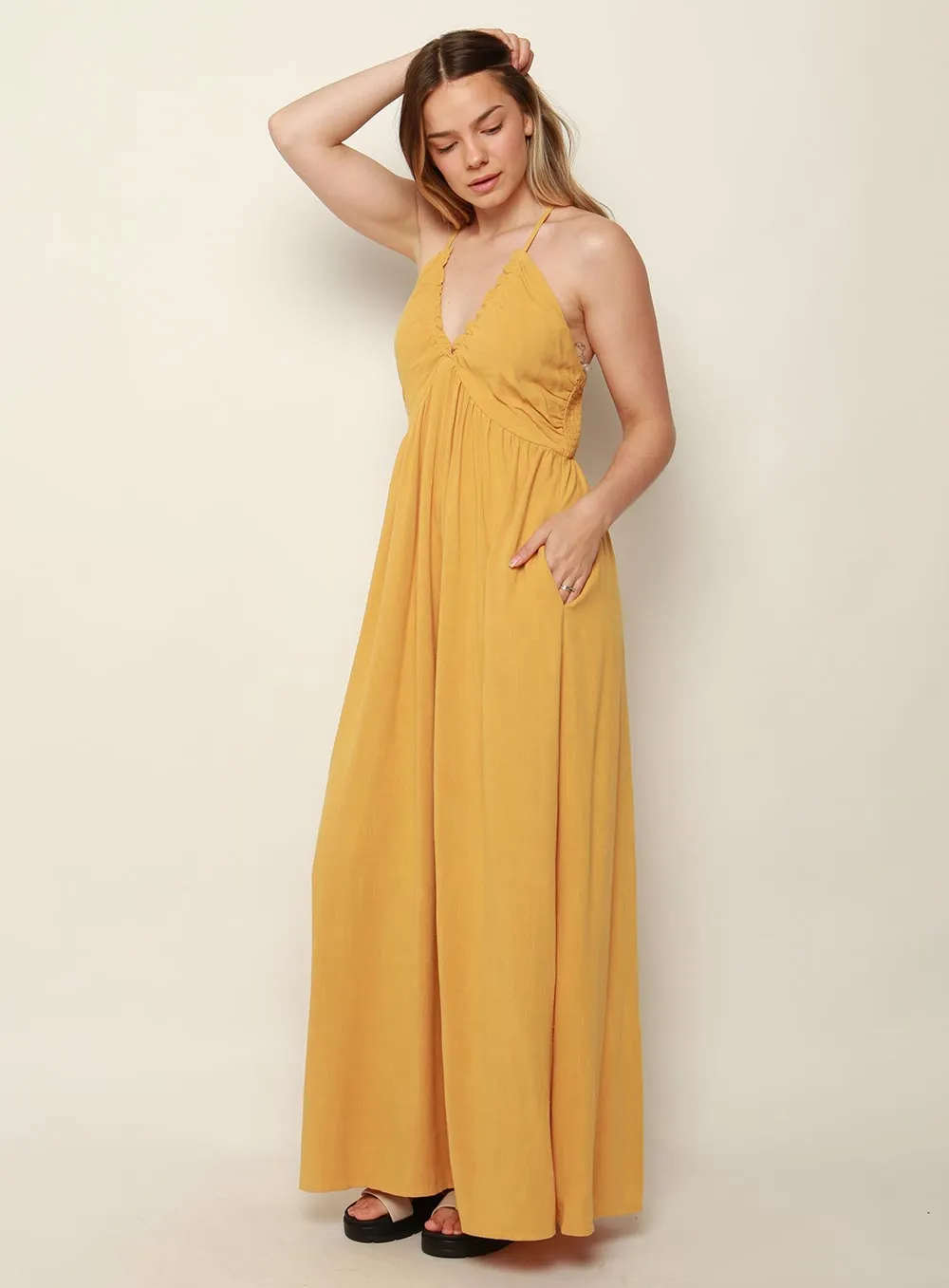 Amare Halter Midi Dress-YELLOW