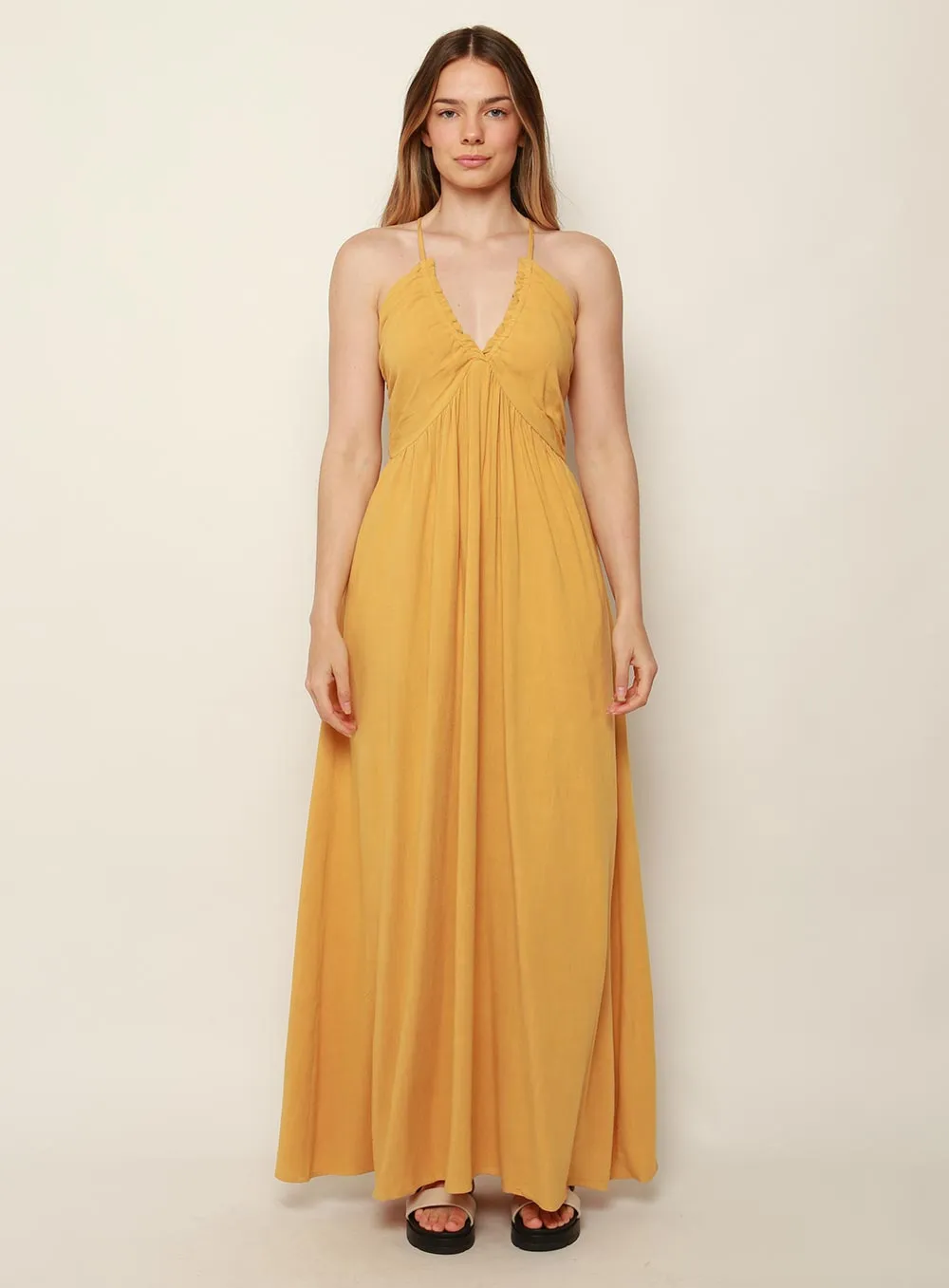 Amare Halter Midi Dress-YELLOW