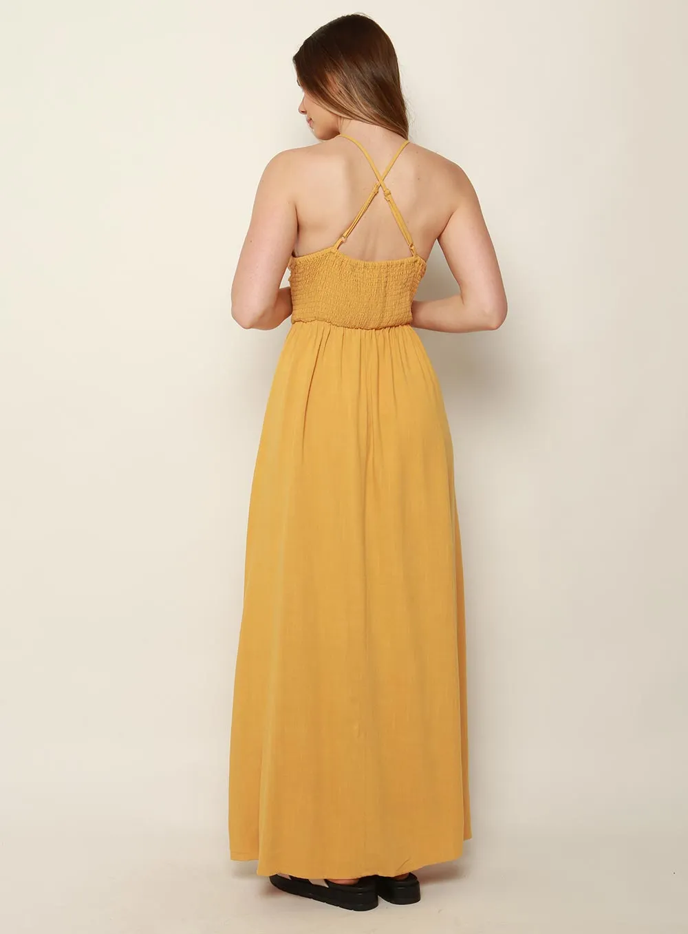 Amare Halter Midi Dress-YELLOW