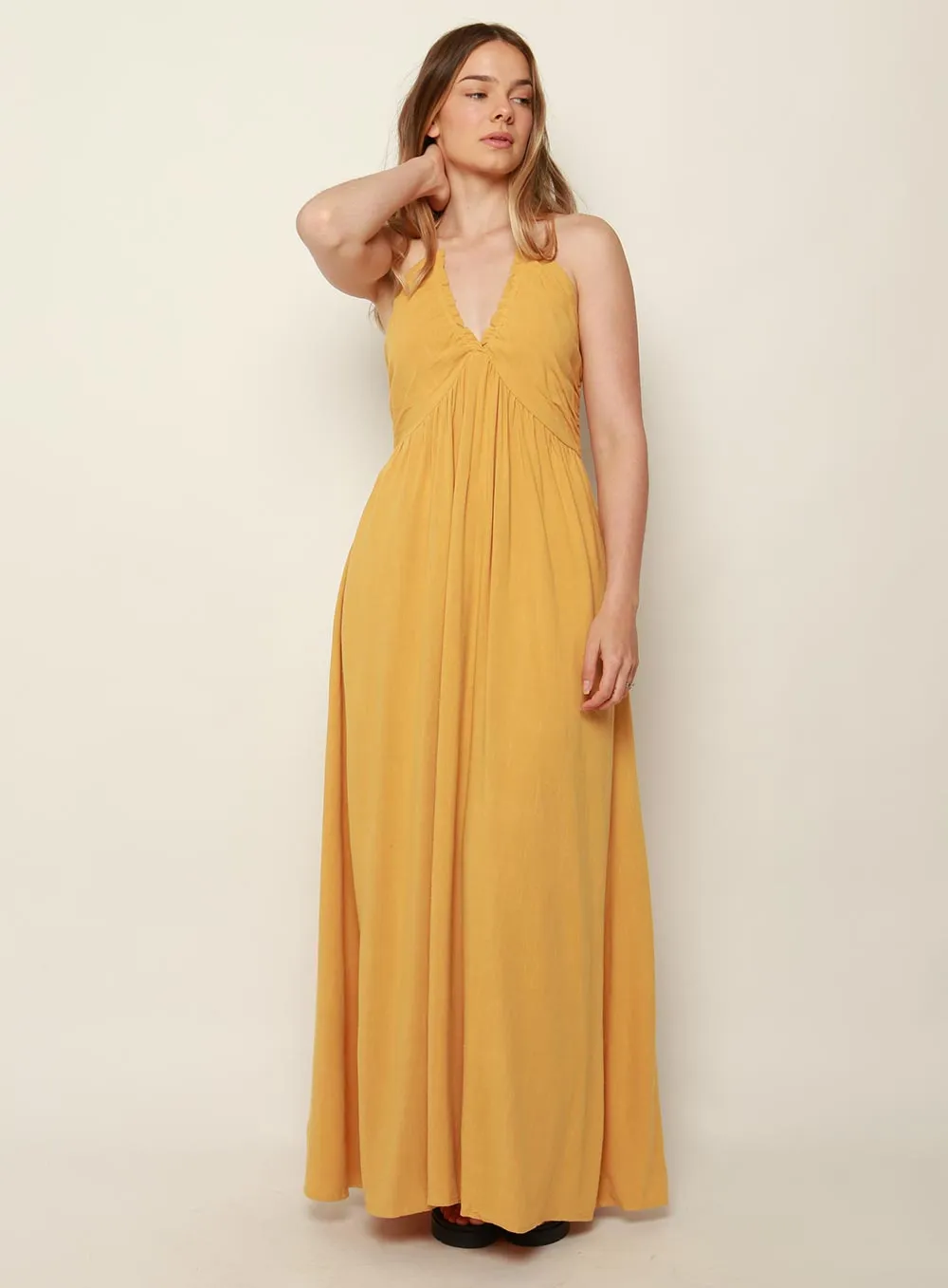 Amare Halter Midi Dress-YELLOW