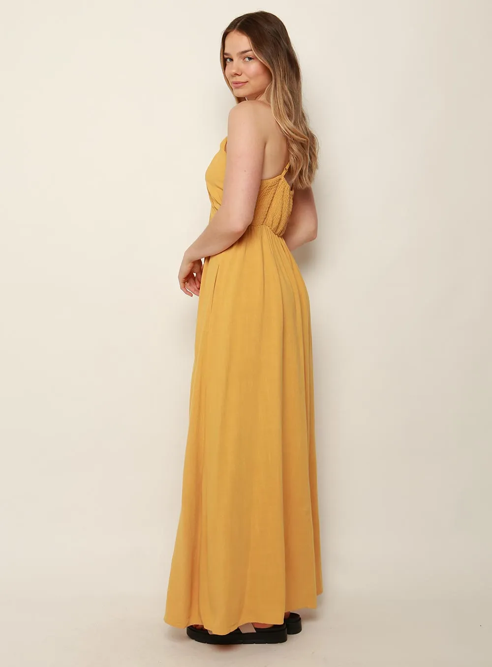 Amare Halter Midi Dress-YELLOW