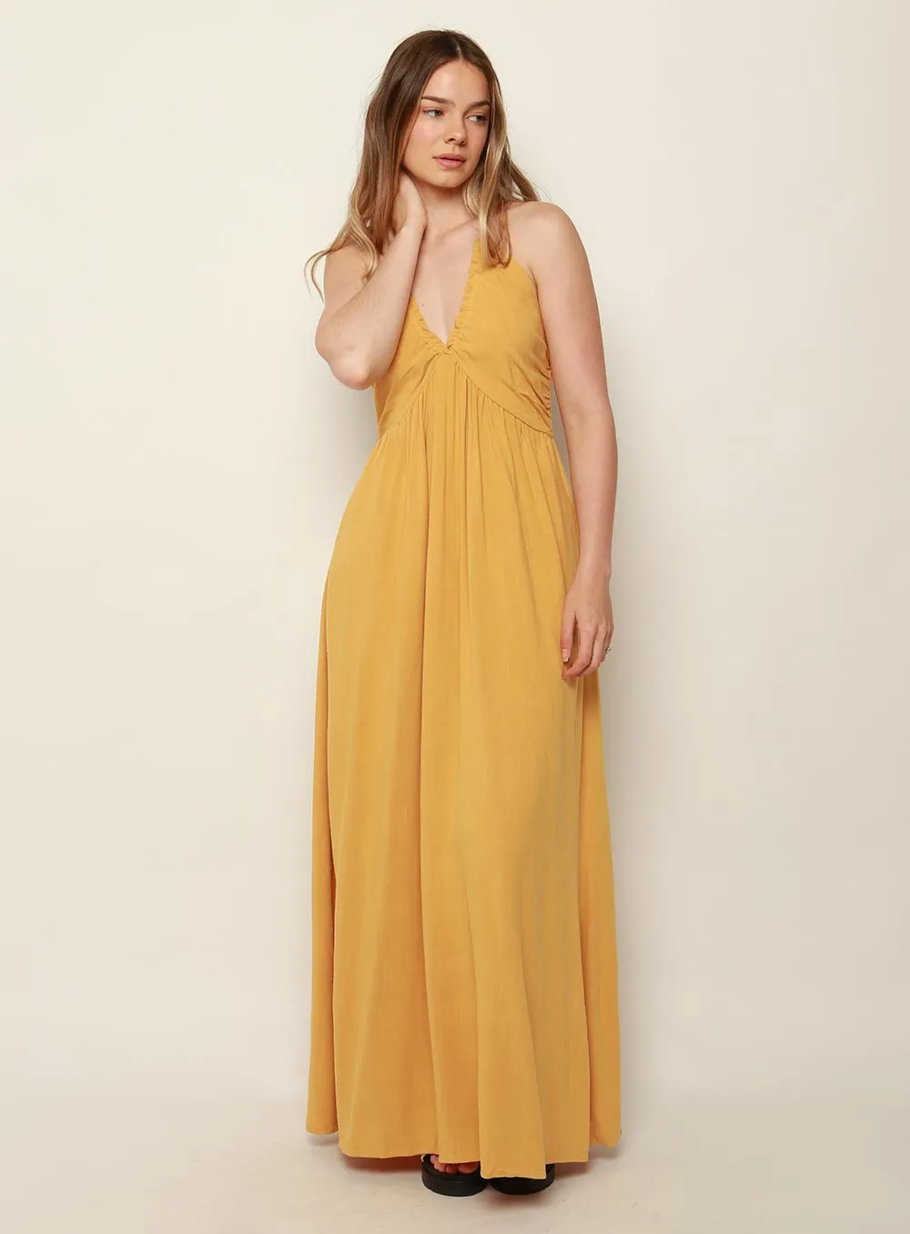 Amare Halter Midi Dress-YELLOW