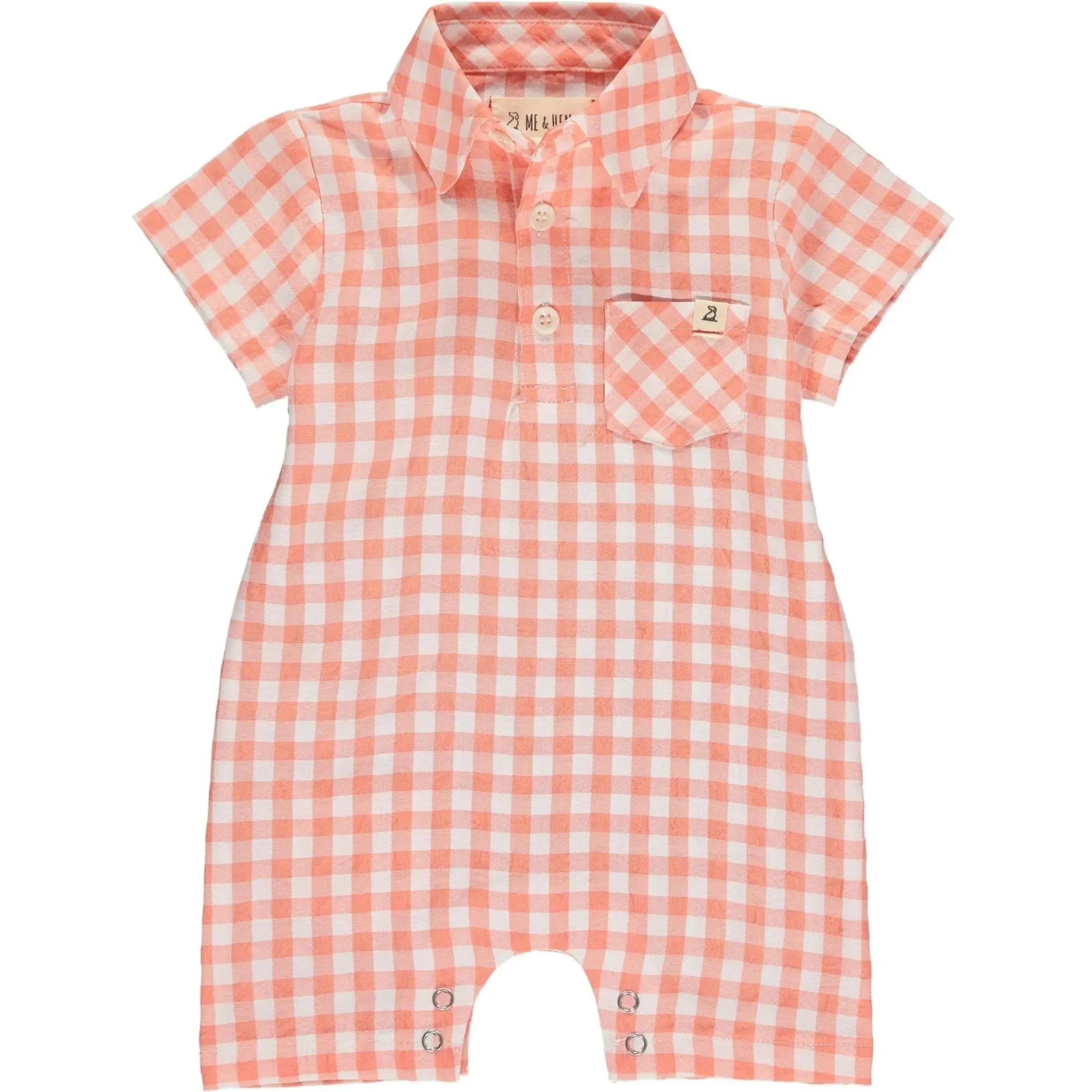 Apricot plaid polo romper | Me & Henry