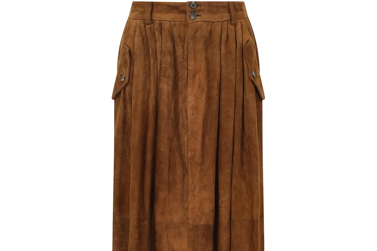 ARCHIVE - 1980s Ralph Lauren Mainline Brown Suede Leather Skirt