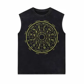 Astrological Houses Wheel Pattern Vintage Washed Vest Top