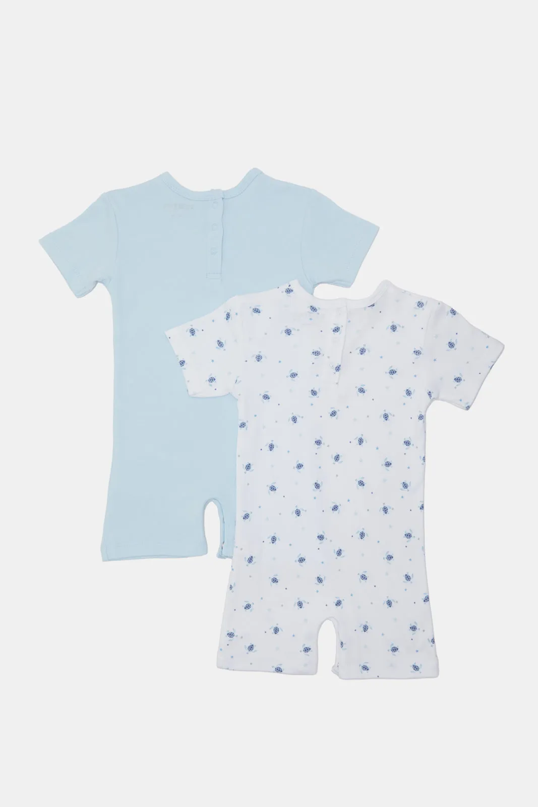 Baby White And Blue Printed Romper Set (Pack Of 2)