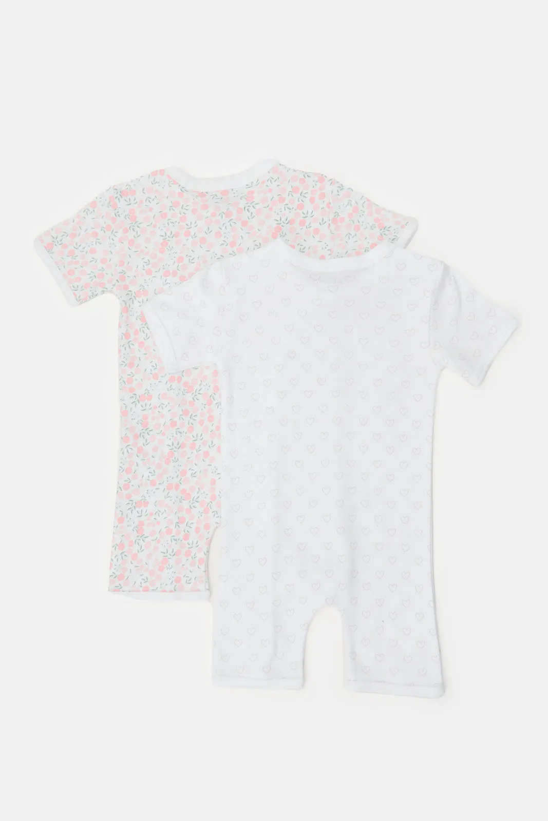 Baby White Printed Romper Set (Pack Of 2)