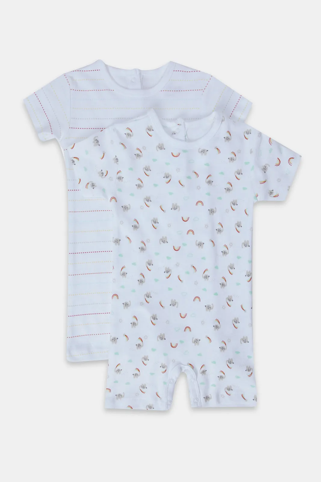 Baby White Printed Romper suit Set (Pack Of 2)