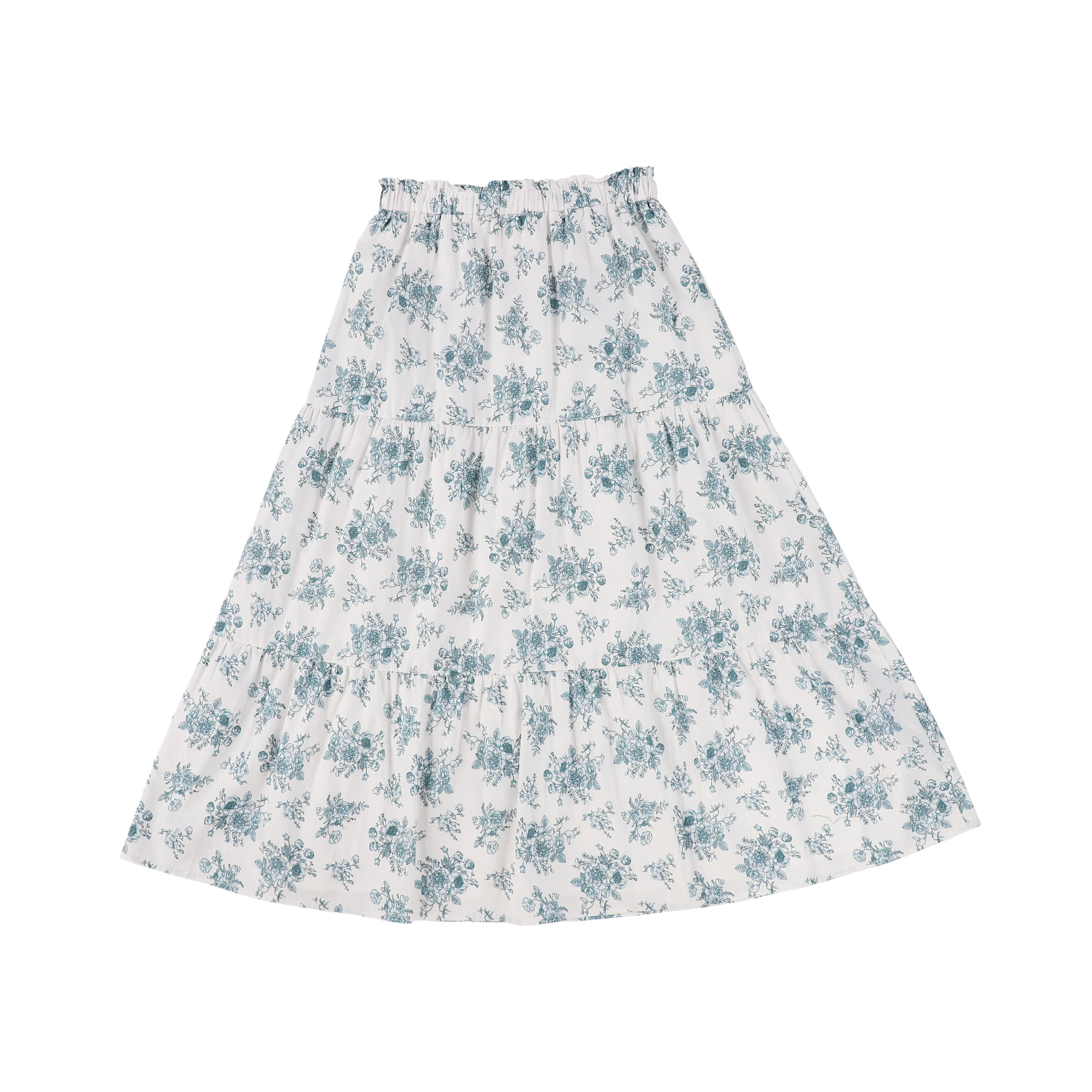 BAMBOO BLUE FLORAL BUNCHES TIERED SKIRT [FINAL SALE]