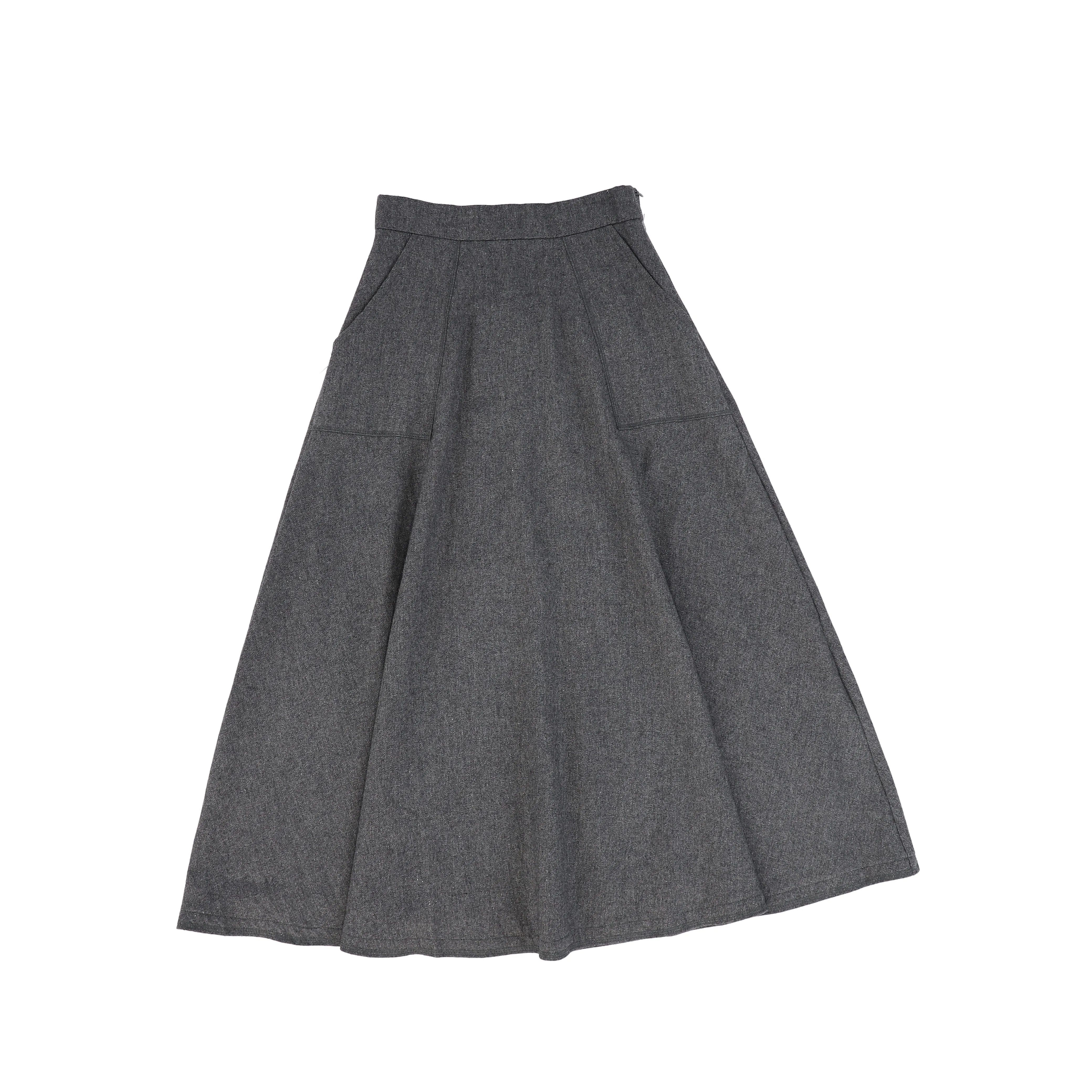 Bamboo Charcoal Wool Pocket Midi Skirt