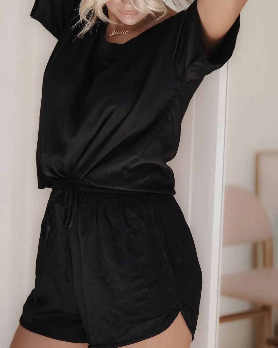 Bamboo Pyjamas - Tee and Short Set in Black