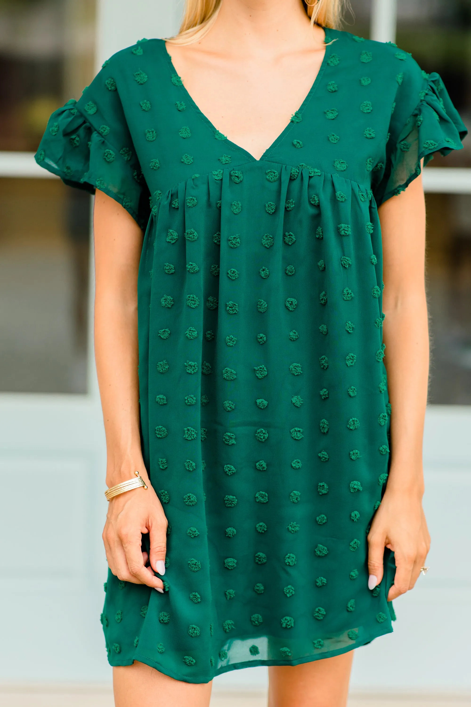 Be With You Hunter Green Swiss Dot Dress