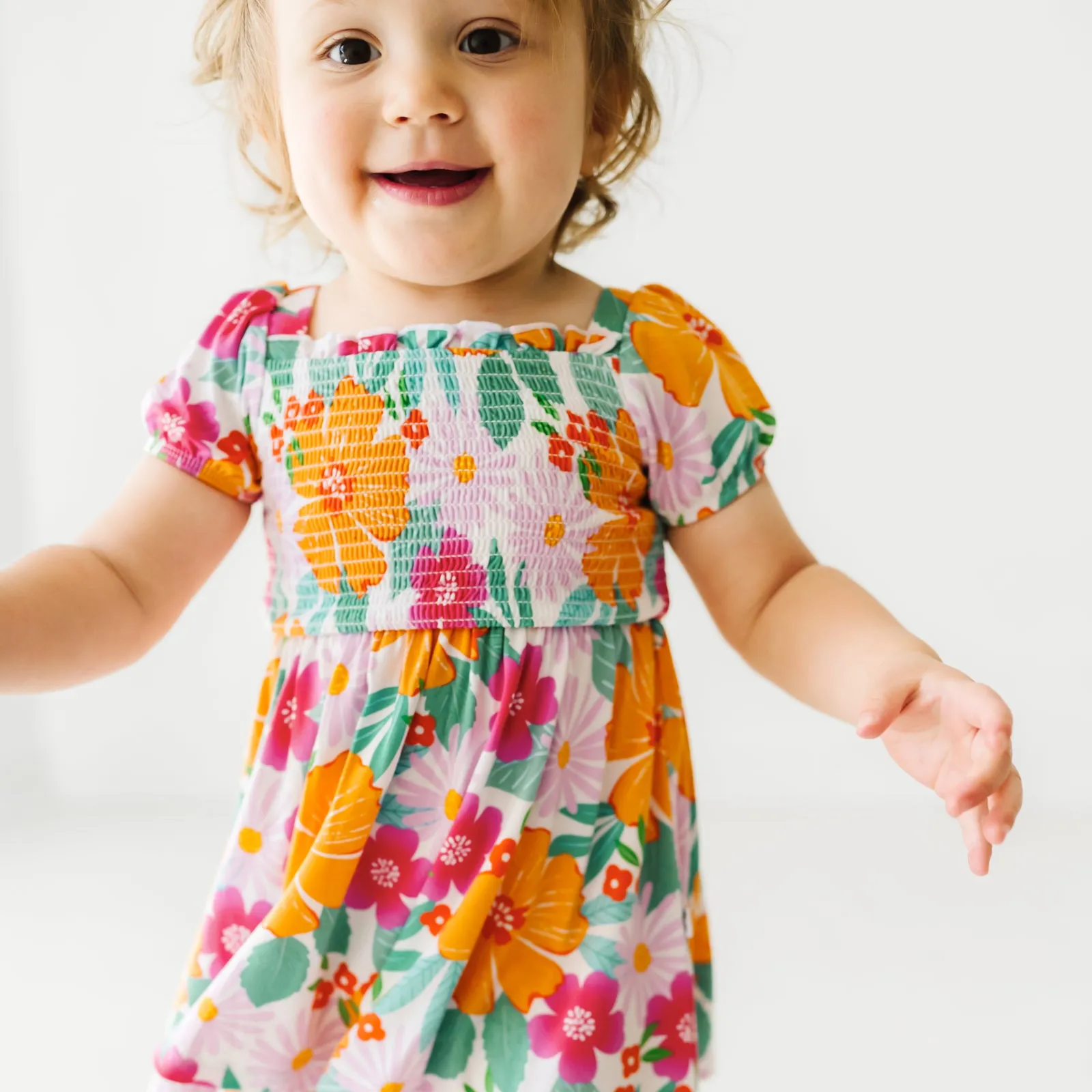 Beachy Blooms Puff Sleeve Smocked Dress with Bloomer