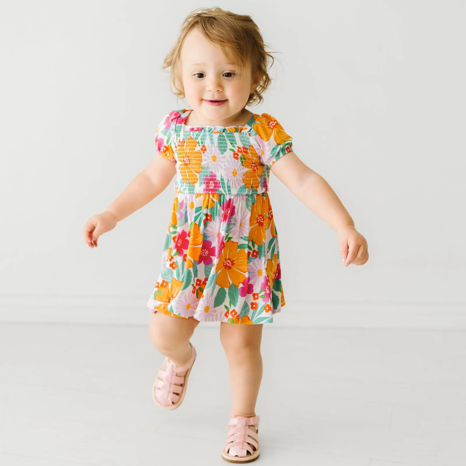 Beachy Blooms Puff Sleeve Smocked Dress with Bloomer