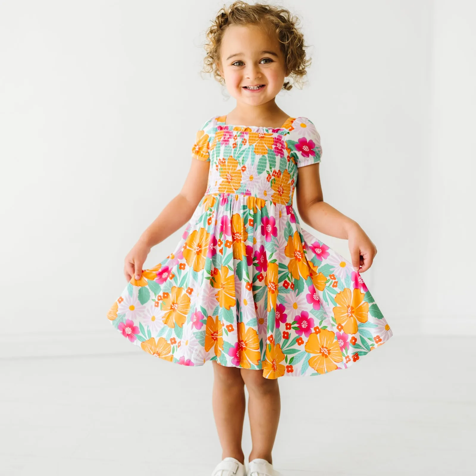 Beachy Blooms Puff Sleeve Smocked Dress