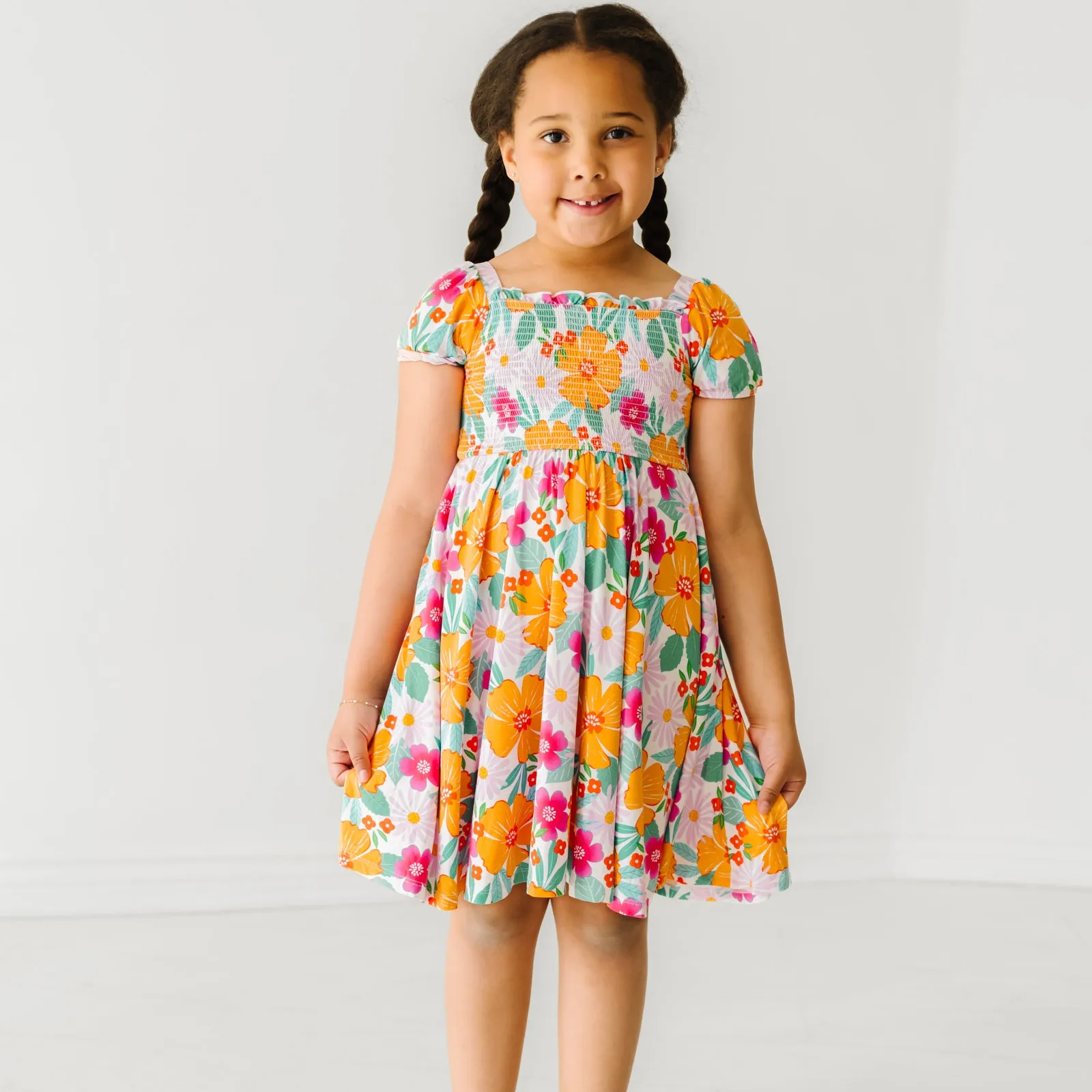 Beachy Blooms Puff Sleeve Smocked Dress