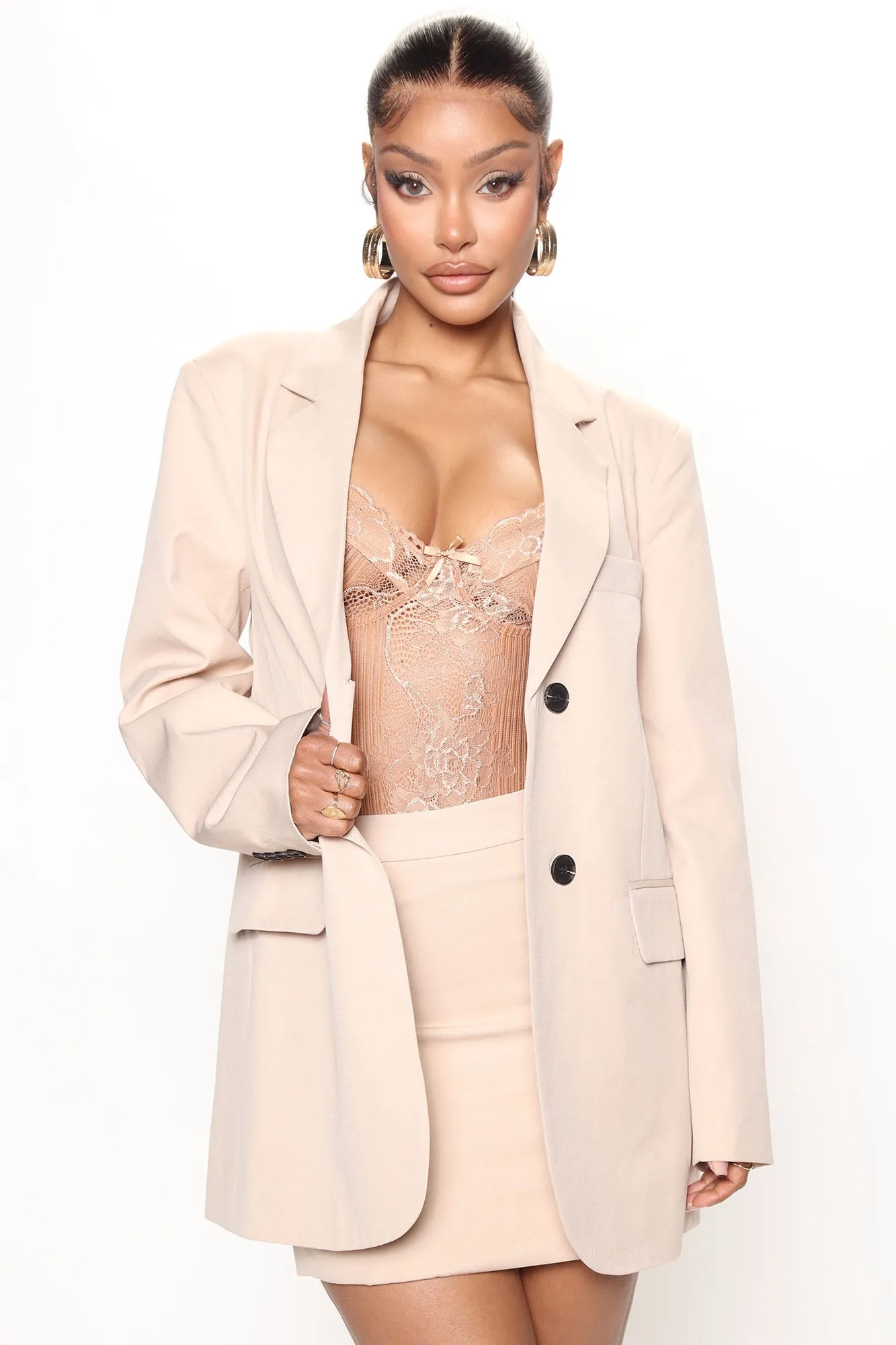 Bianca Blazer Skirt Set - Beige