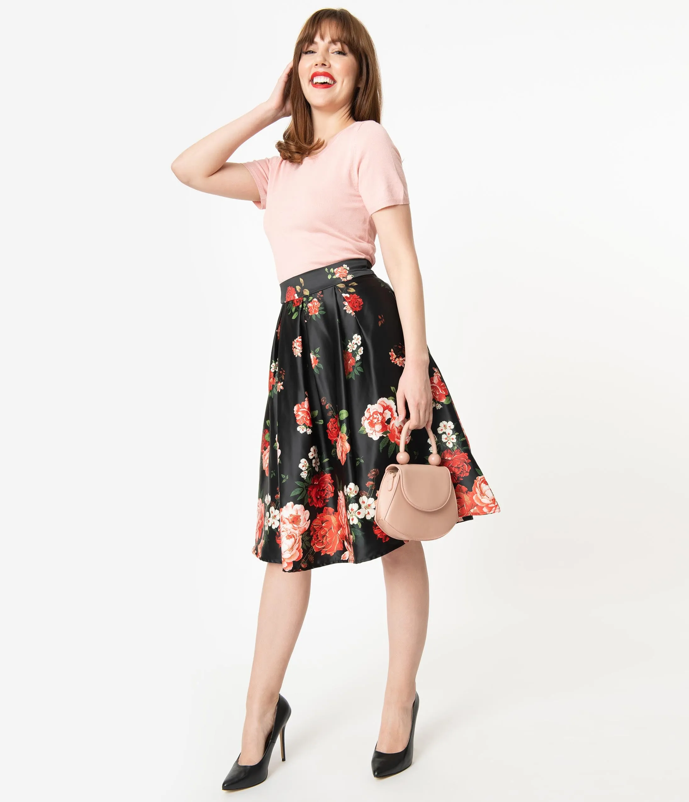 Black & Red Floral Carolyn Swing Skirt