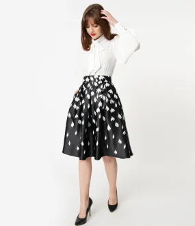 Black & White Snowdrop Floral Carolyn Swing Skirt