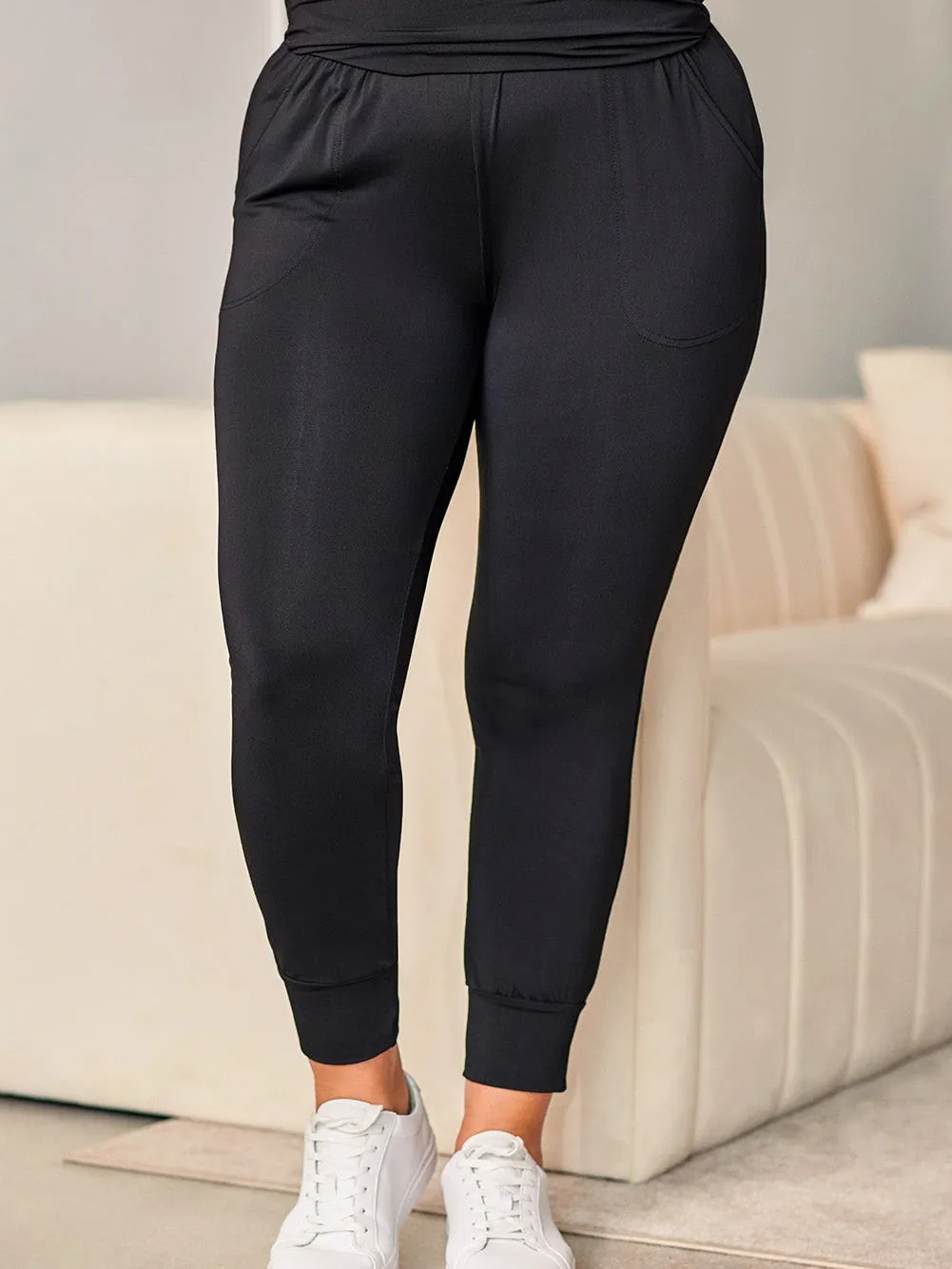 Black Plus Size High Waist Pocketed Skinny Pants