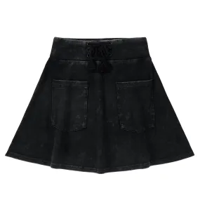 Black Stretch Denim Skirt With Rope Detail