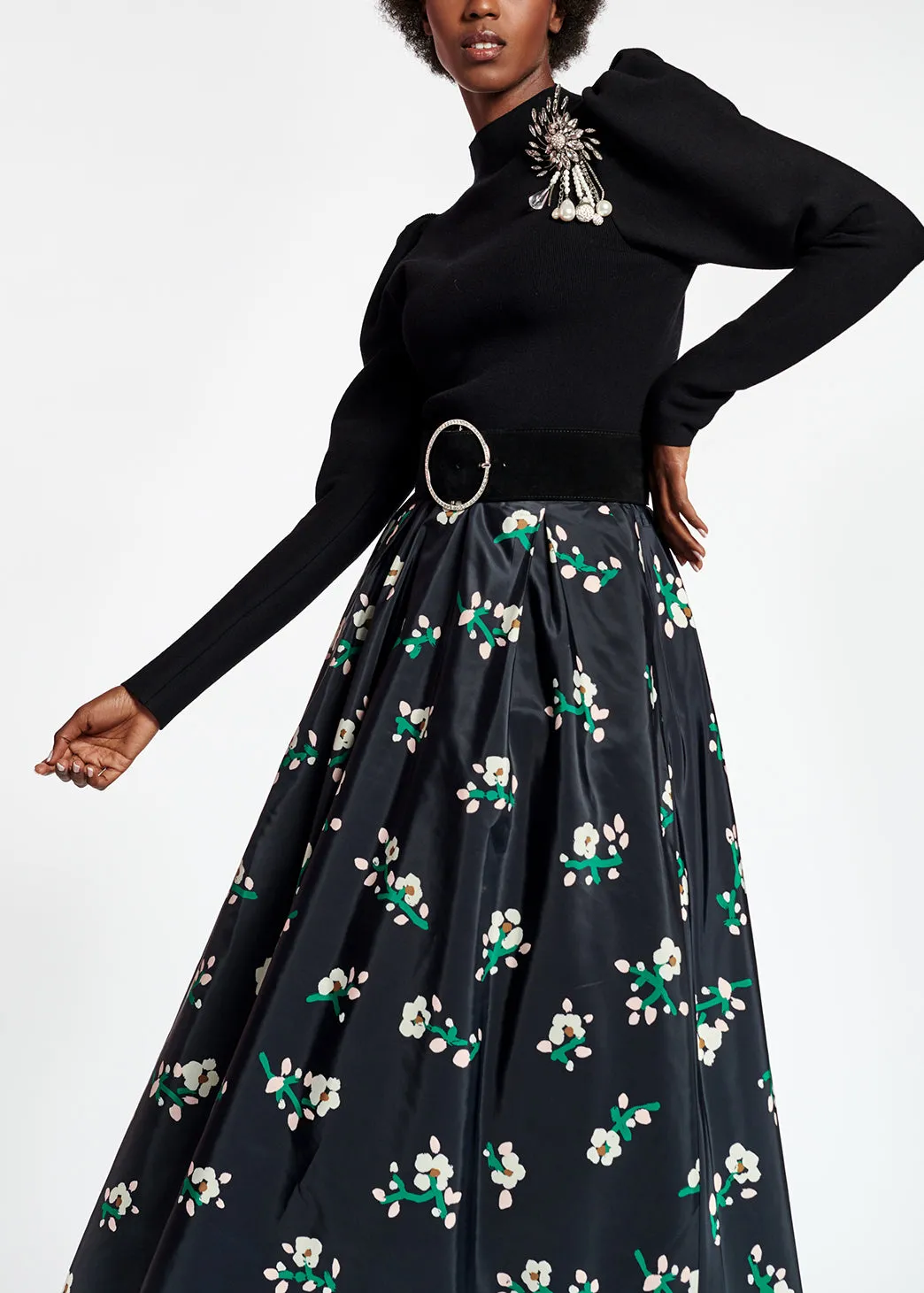 Black taffeta maxi skirt